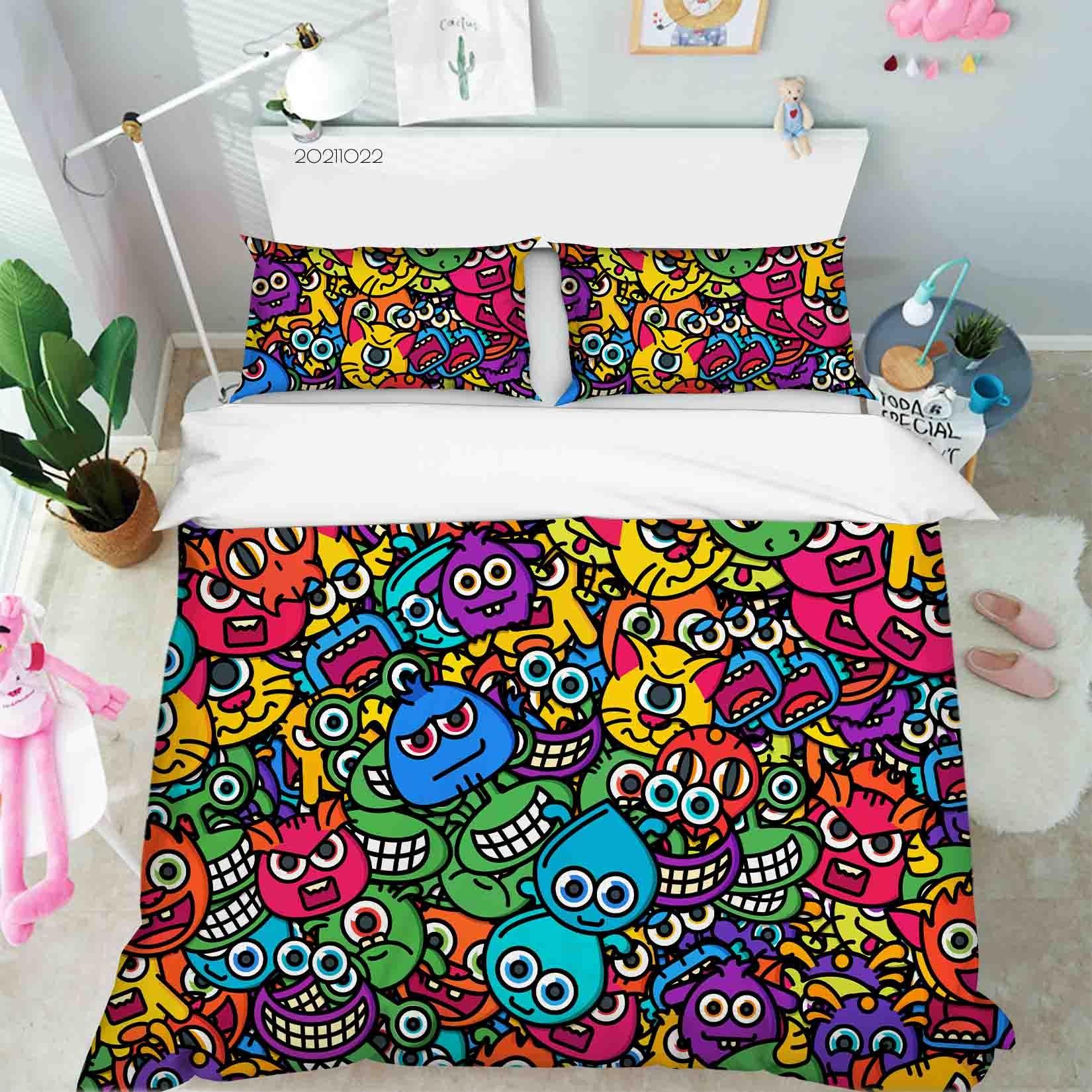 3D Color Monster Doodle Quilt Cover Set Bedding Set Duvet Cover Pillowcases 48- Jess Art Decoration
