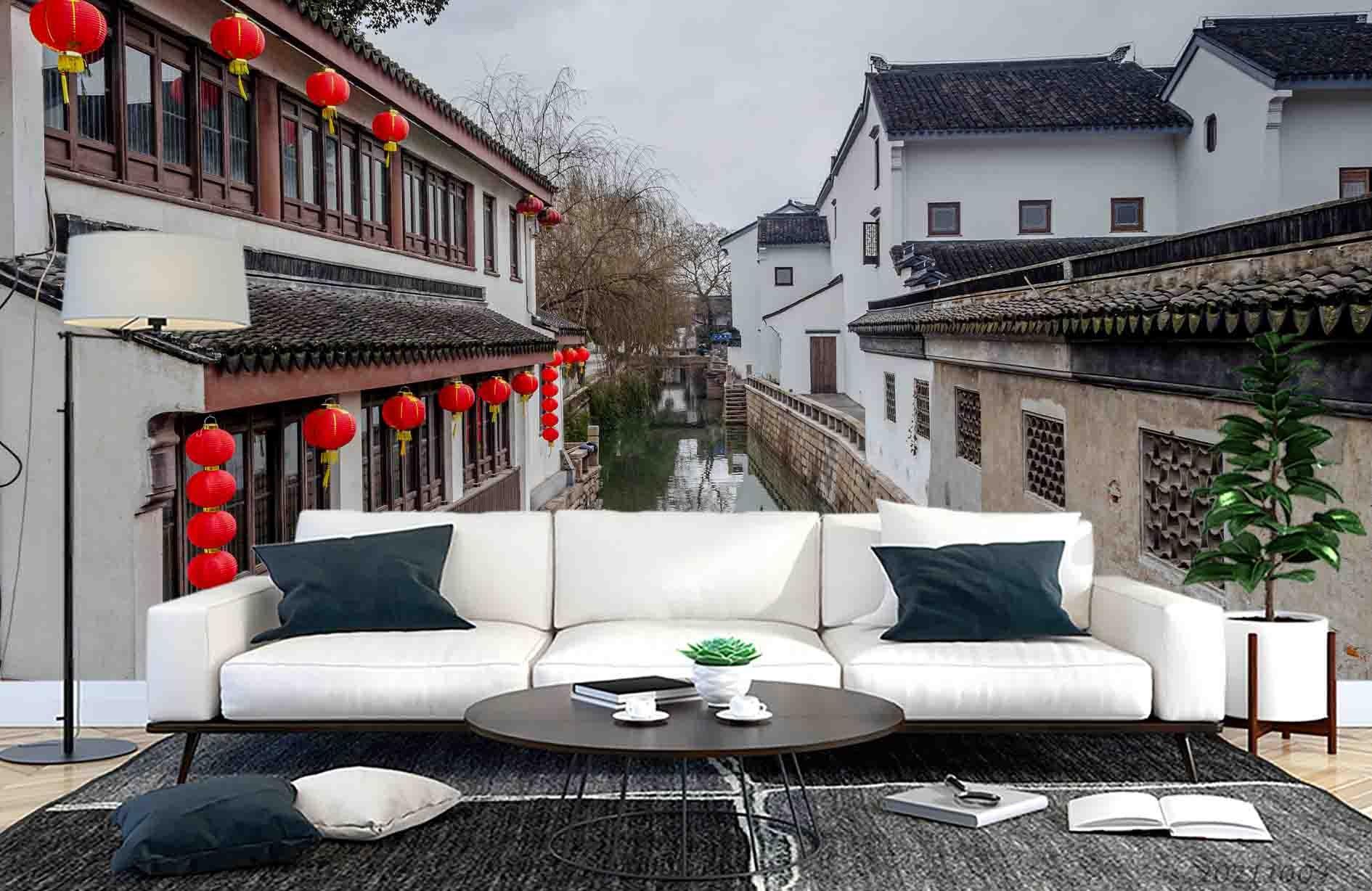 3D Chinese Architecture Landscape Wall Mural Wallpaper LQH 510- Jess Art Decoration