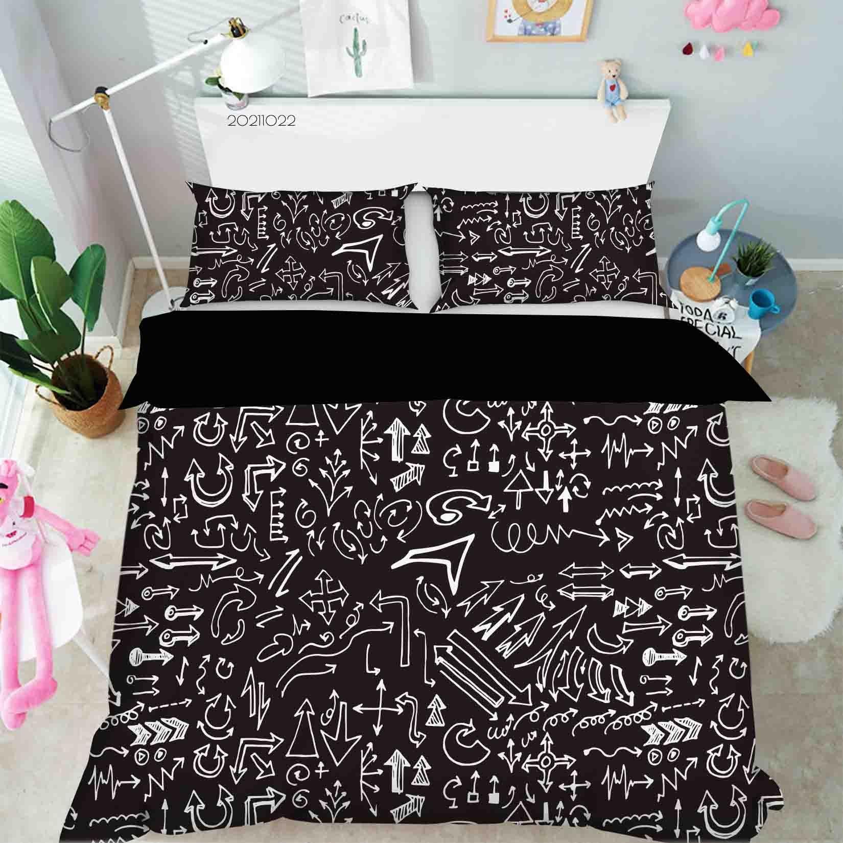 3D Abstract Black Symbol Graffiti Quilt Cover Set Bedding Set Duvet Cover Pillowcases 13- Jess Art Decoration