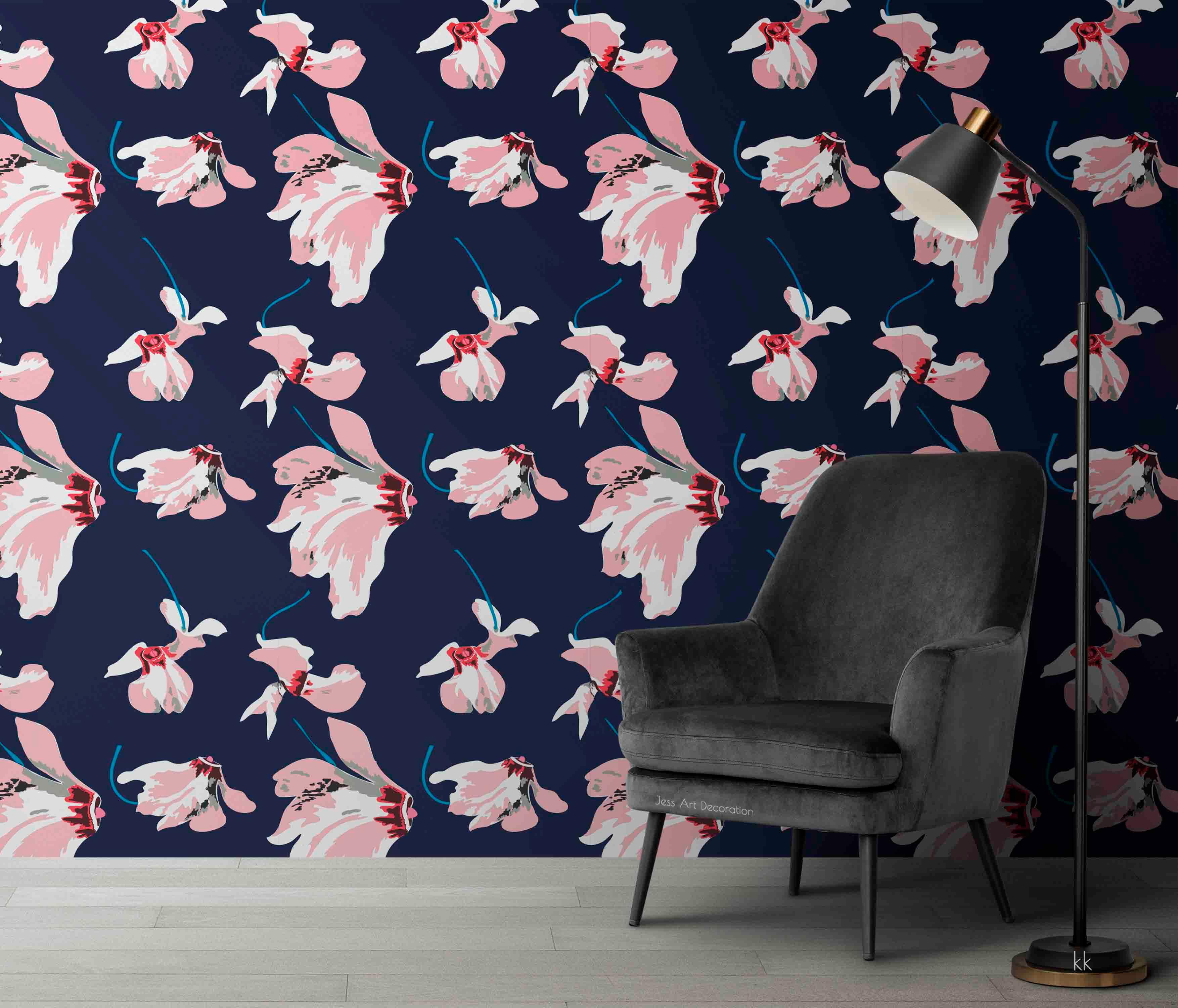 3D Abstract Vintage Pastoral Pink Magnolia Blue Background Wall Mural Wallpaper GD 3625- Jess Art Decoration