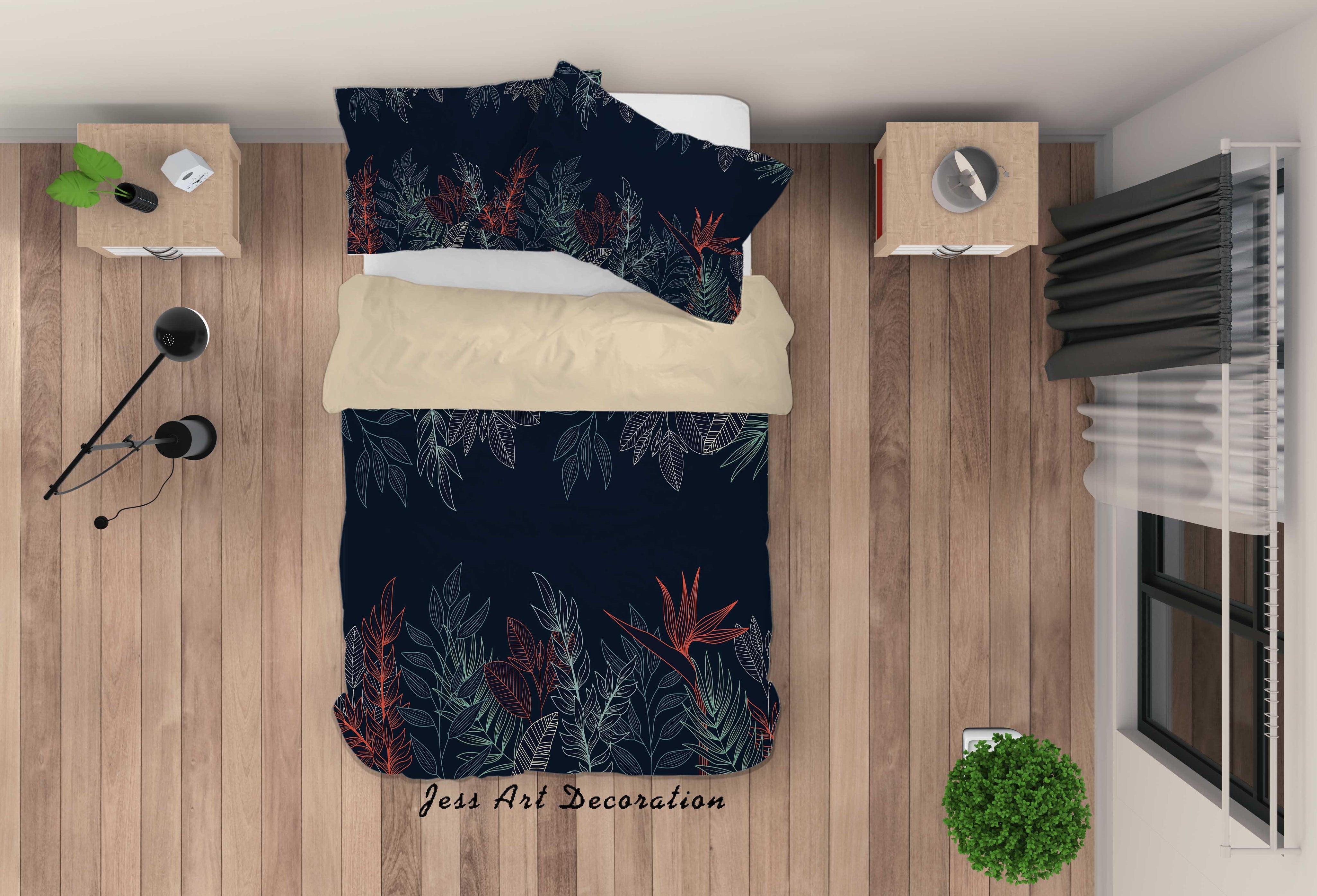 3D Dark Leaves  Quilt Cover Set Bedding Set Duvet Cover Pillowcases A017 LQH- Jess Art Decoration