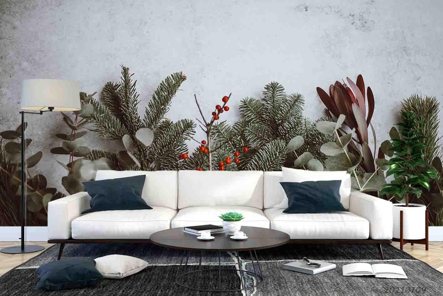 3D Christmas Green Plant Still Life Wall Mural Wallpaper 3816- Jess Art Decoration