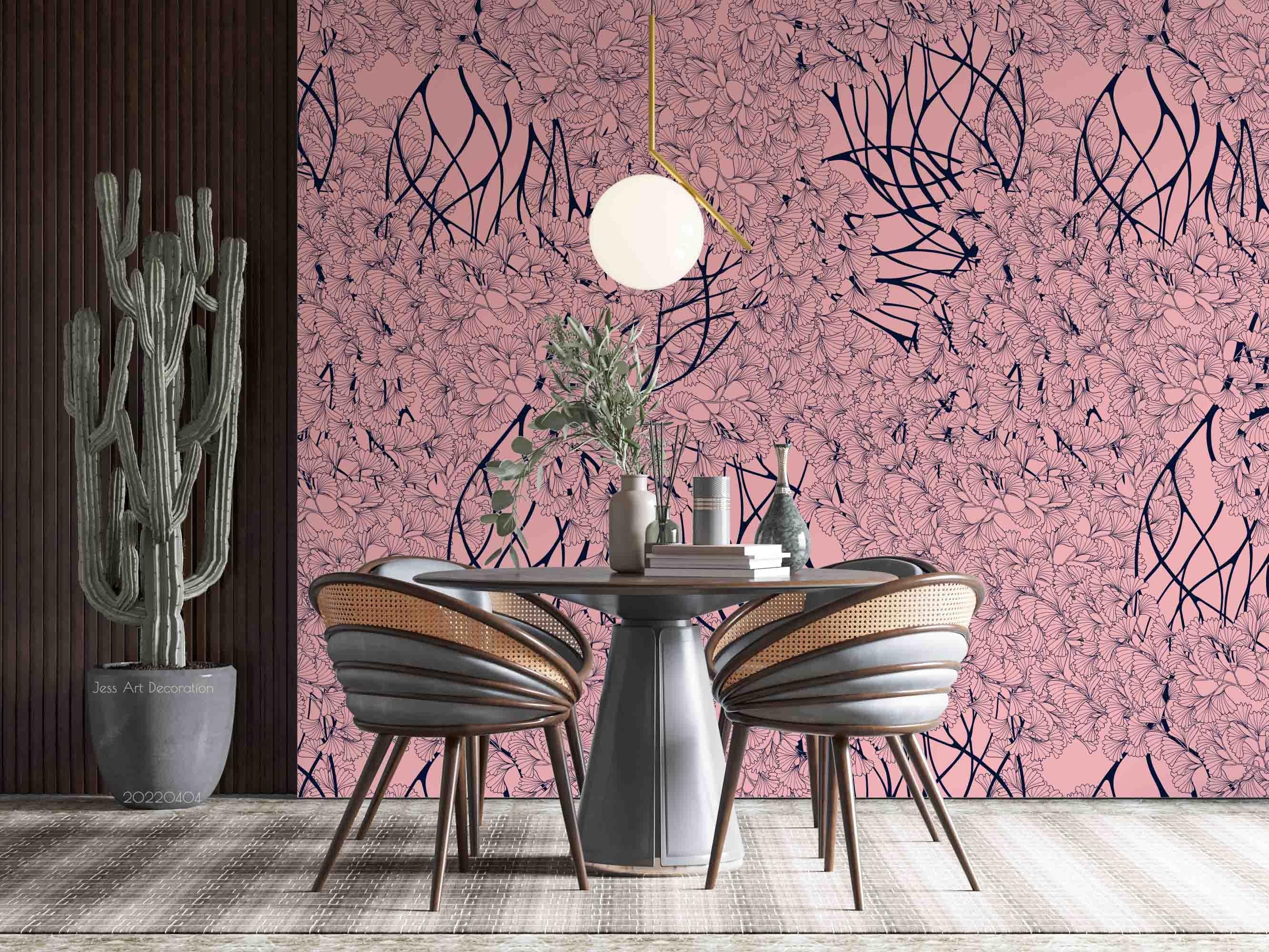 3D Vintage Plant Leaf Pink Pattern Wall Mural Wallpaper GD 4022- Jess Art Decoration