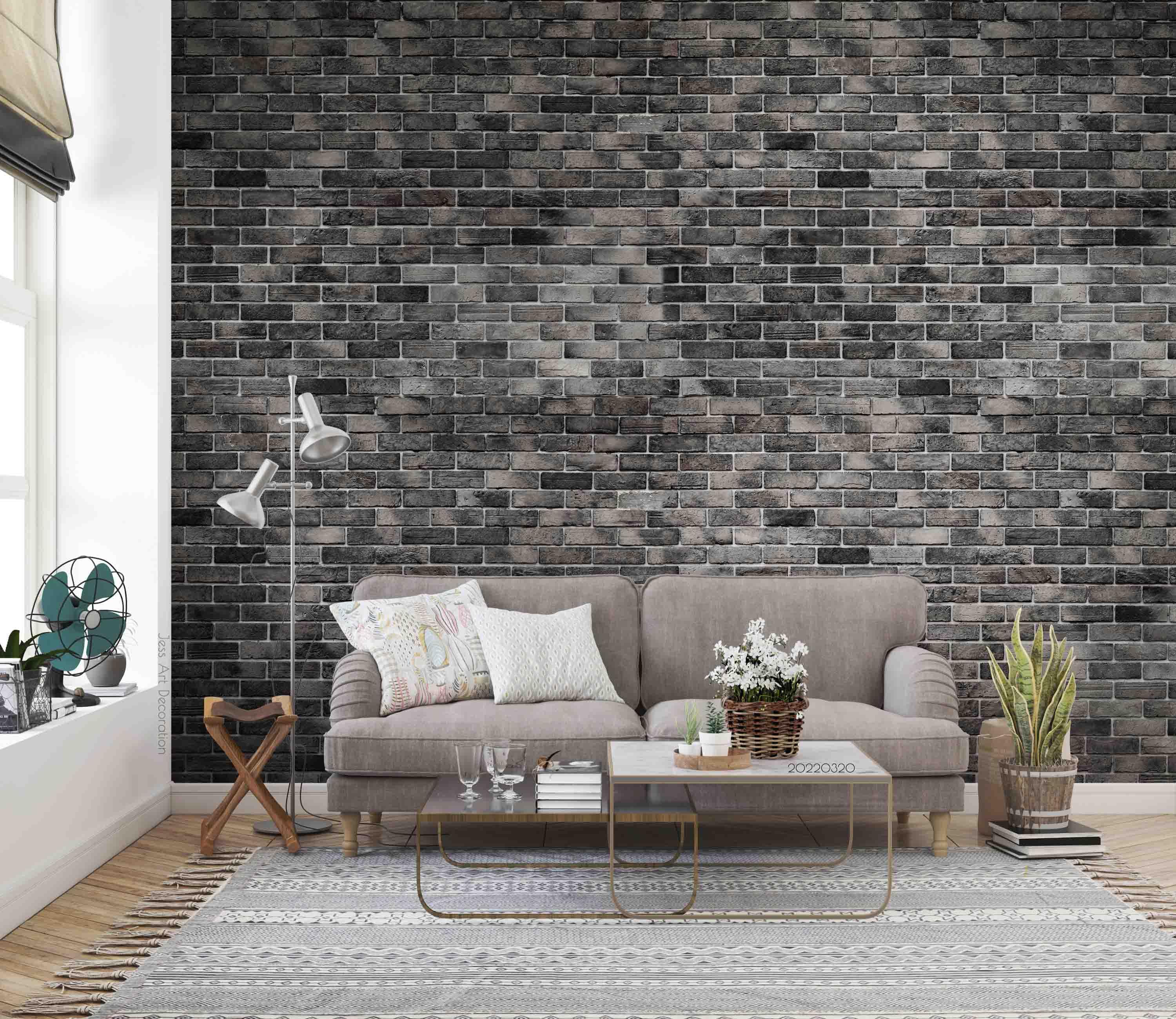 3D Dark Grey Brick dark grey brick texture wall mural wallpaper for living room - view 3