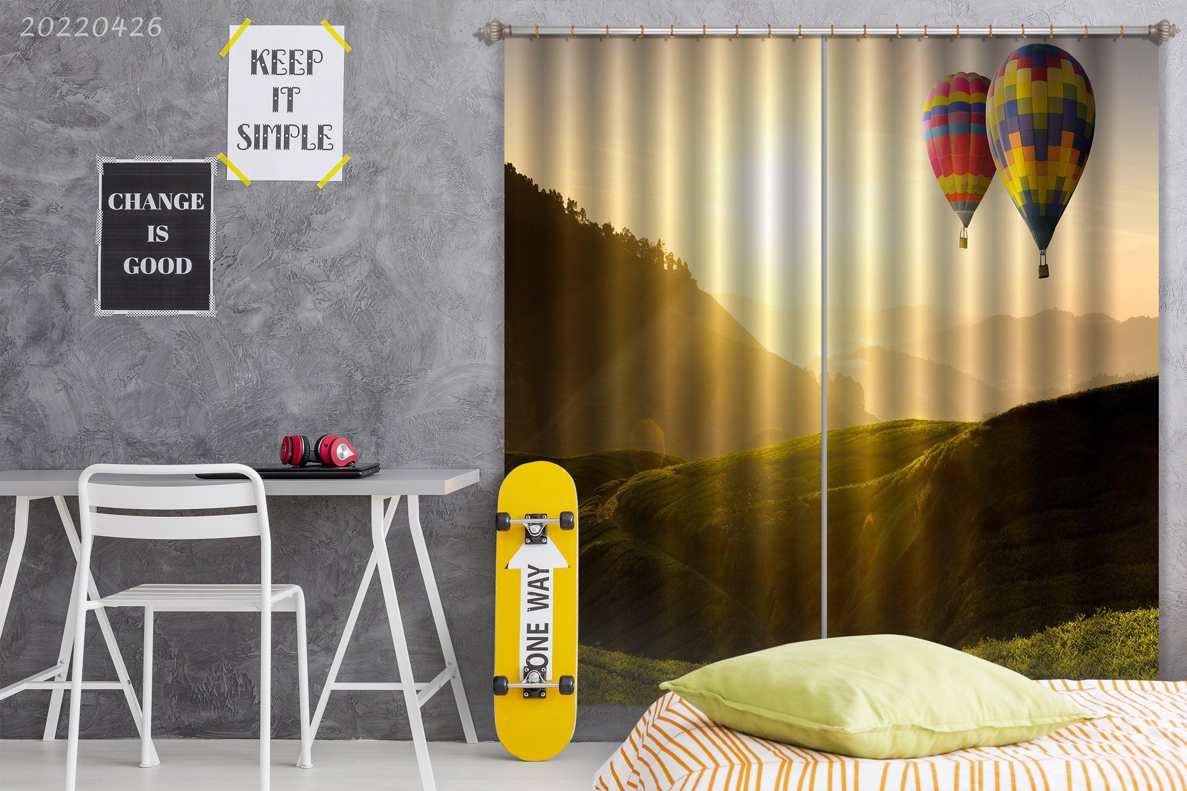 3D Landscape Mountain Green Plant Sunset Hot Air Balloon Curtains and Drapes GD 4911- Jess Art Decoration