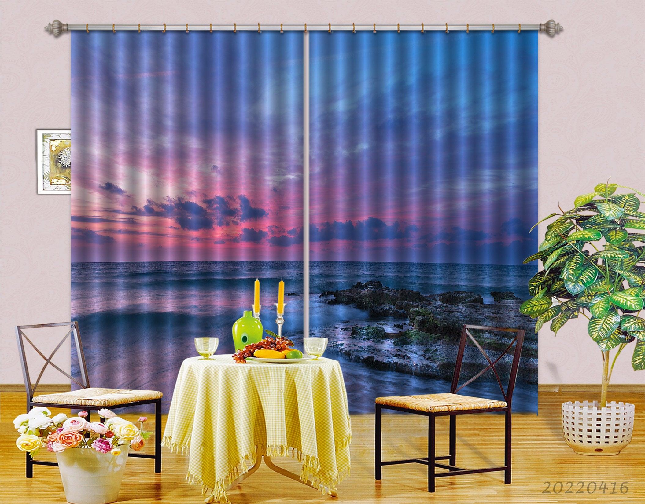 3D Landscape Ocean Reef Wave Colorful Horizon Cloudy Curtains and Drapes GD 4389- Jess Art Decoration