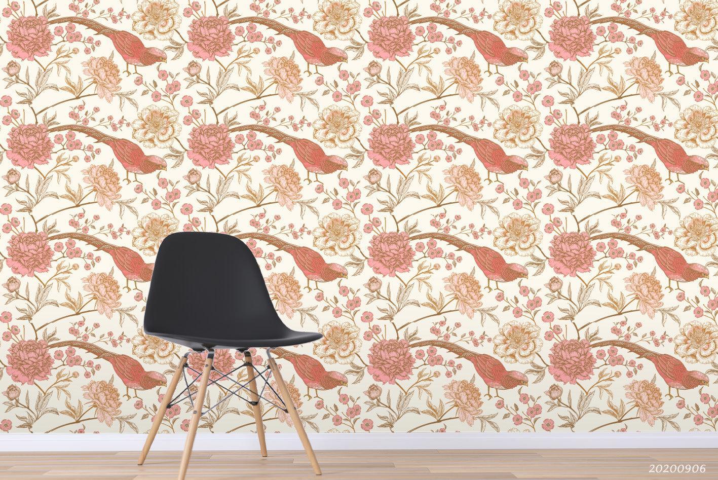 Vinatge Pink Floral Leaves Plant Pattern Wall Mural Wallpaper LXL- Jess Art Decoration