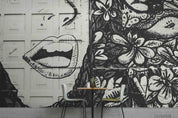 3D  Abstract Graffiti Mouth Black White Floral Wall Mural Wallpaper SWW278- Jess Art Decoration