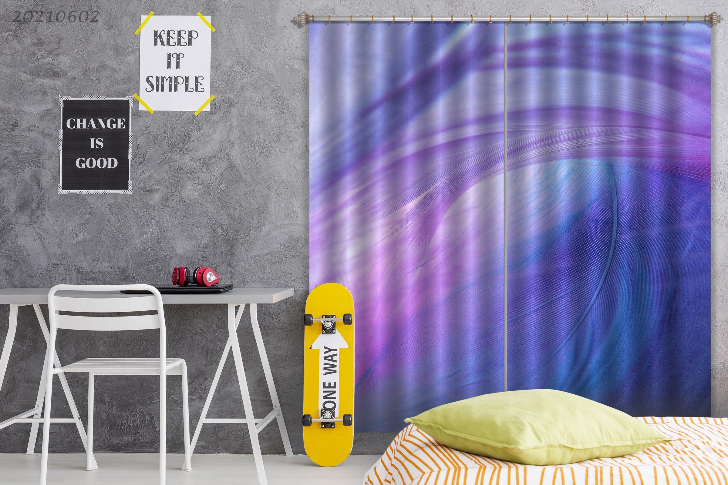 3D Abstract Beautiful Blue Purple Feather Curtains and Drapes GD 691- Jess Art Decoration