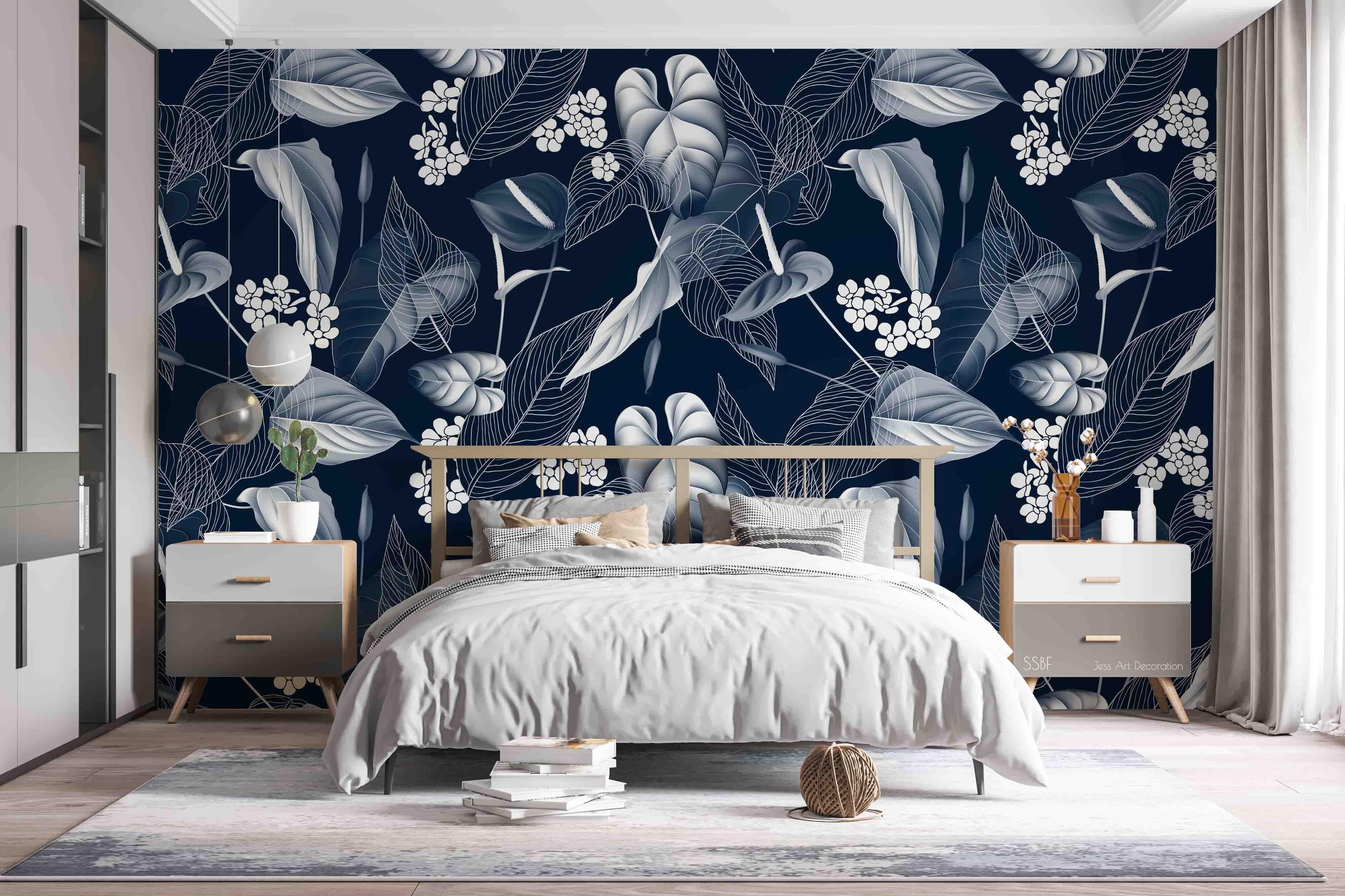 3D Vintage Dark Flowers Leaves Background Wall Mural Wallpaper GD 3553- Jess Art Decoration