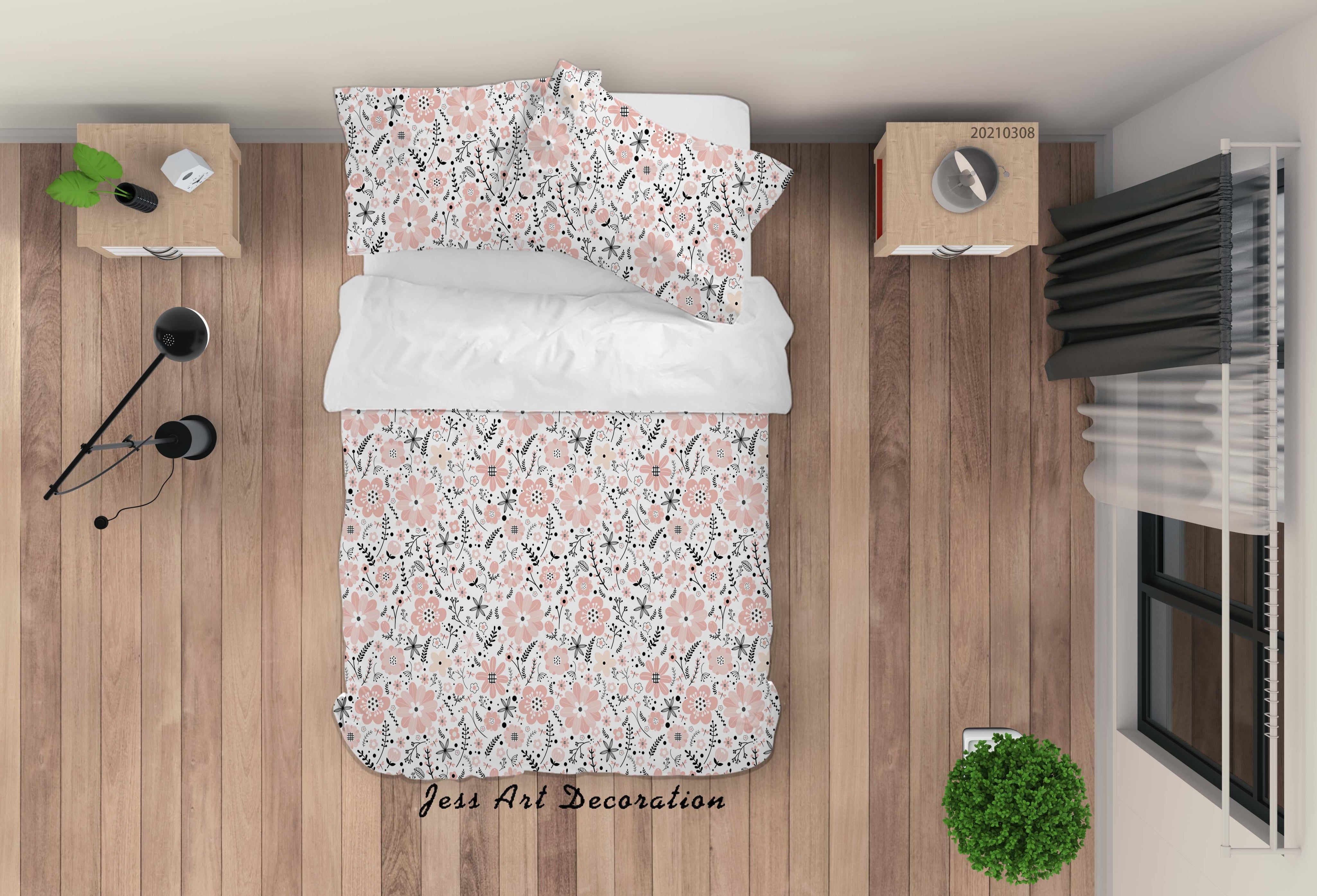 3D Watercolor Pink Floral Quilt Cover Set Bedding Set Duvet Cover Pillowcases 10- Jess Art Decoration