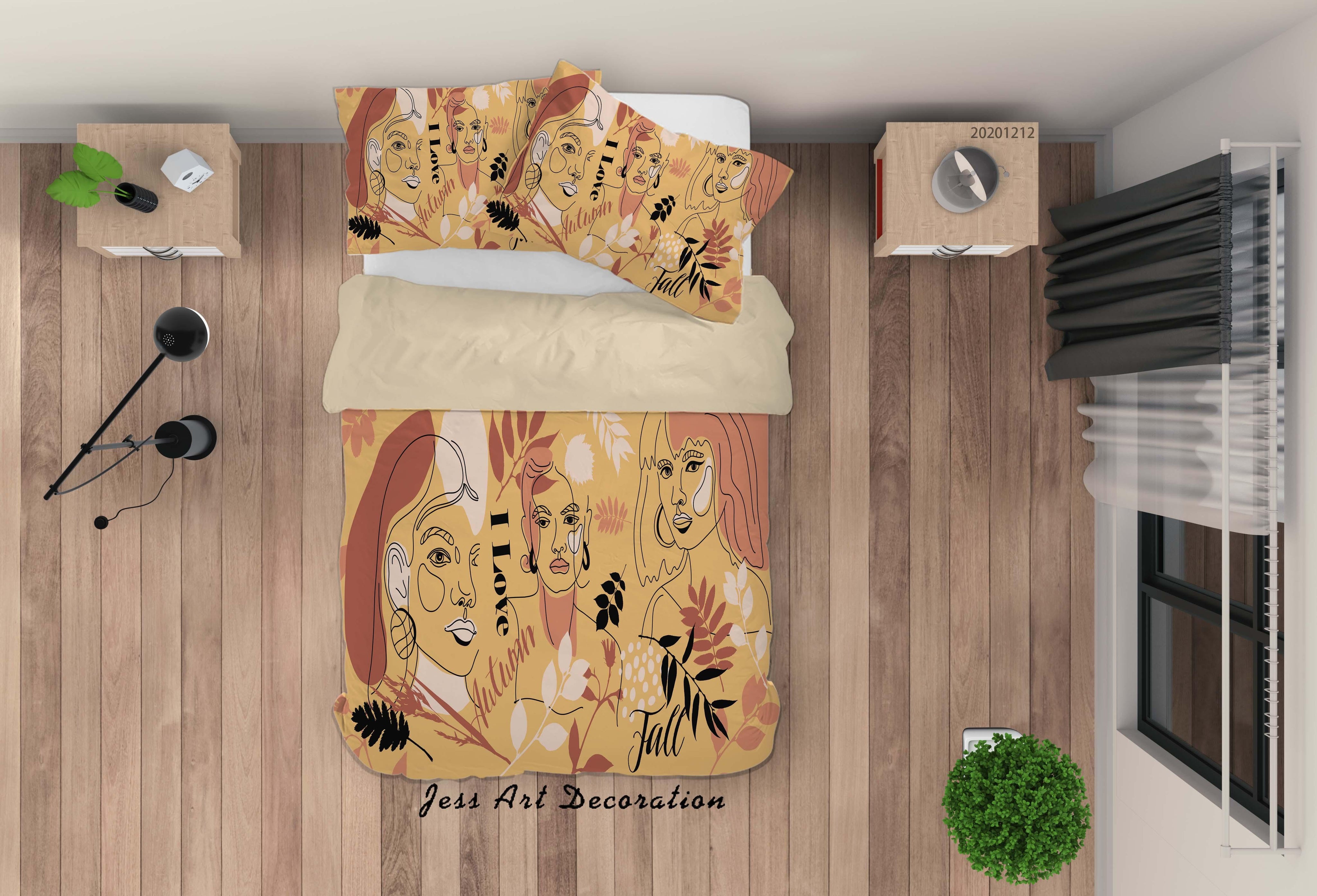 3D Abstract Girl Face Leaves Plant Quilt Cover Set Bedding Set Duvet Cover Pillowcases LXL- Jess Art Decoration