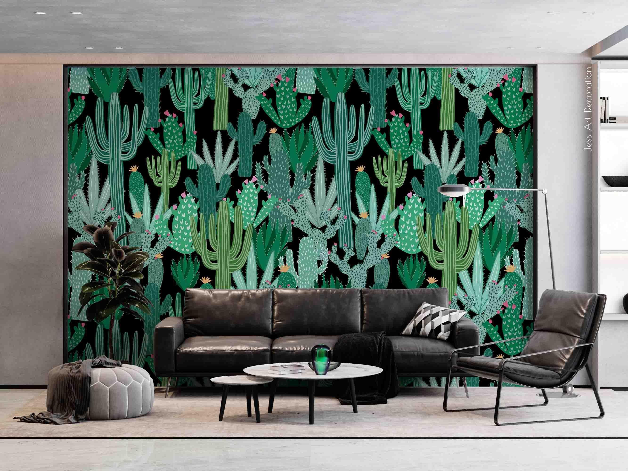 3D Green Plant Cactus Pattern Wall Mural Wallpaper GD 3142- Jess Art Decoration