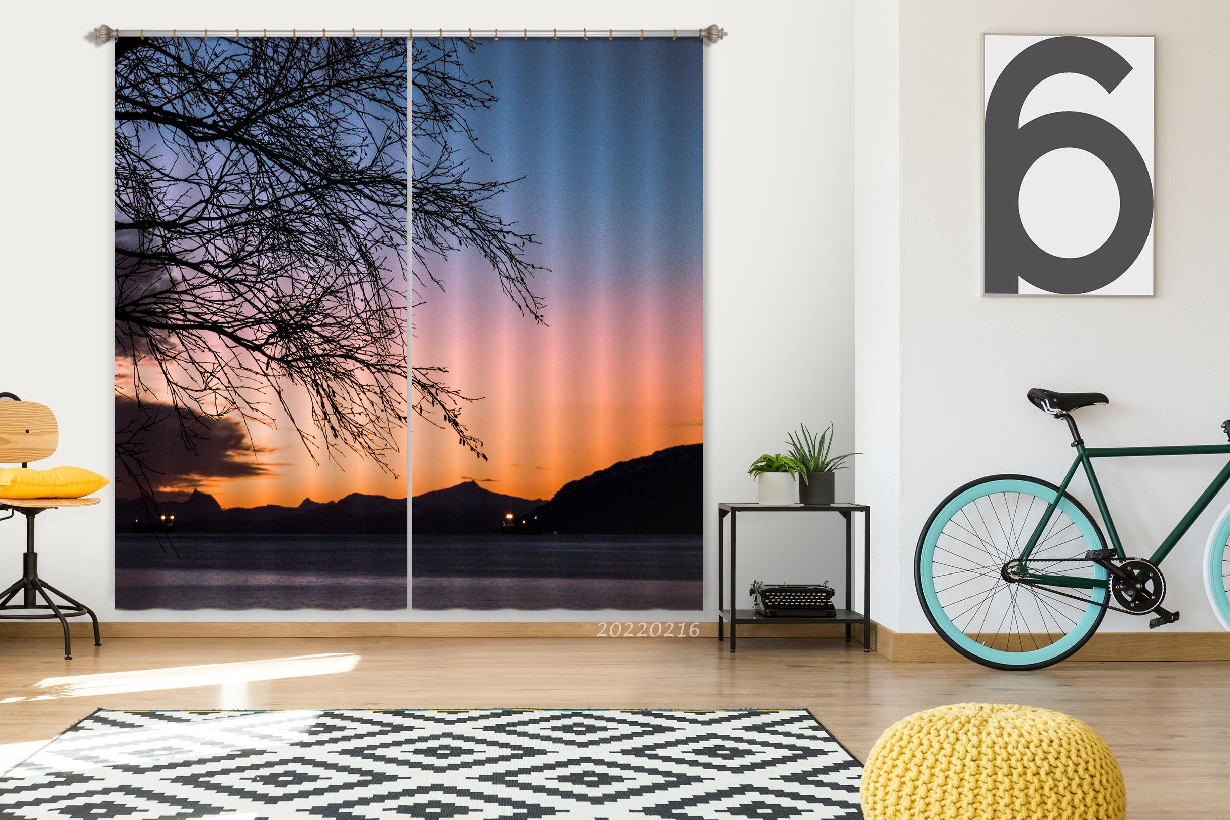 3D Mountain River Tree Sunset Scenery Curtains and Drapes GD 2002- Jess Art Decoration