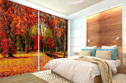 3D Red Golden Fall Forest Curtains and Drapes SF87- Jess Art Decoration