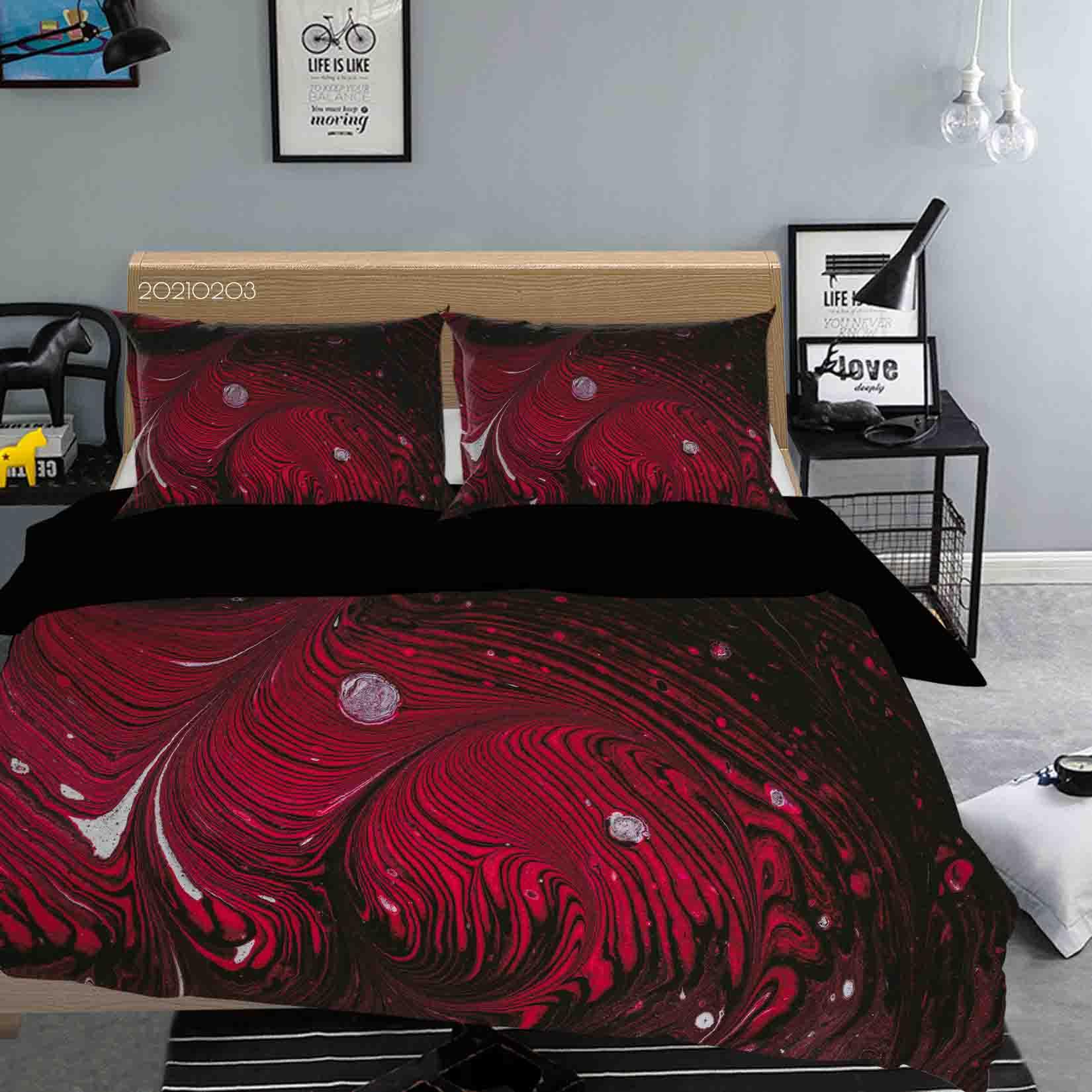 3D Abstract Red Marble Texture Quilt Cover Set Bedding Set Duvet Cover Pillowcases 59- Jess Art Decoration