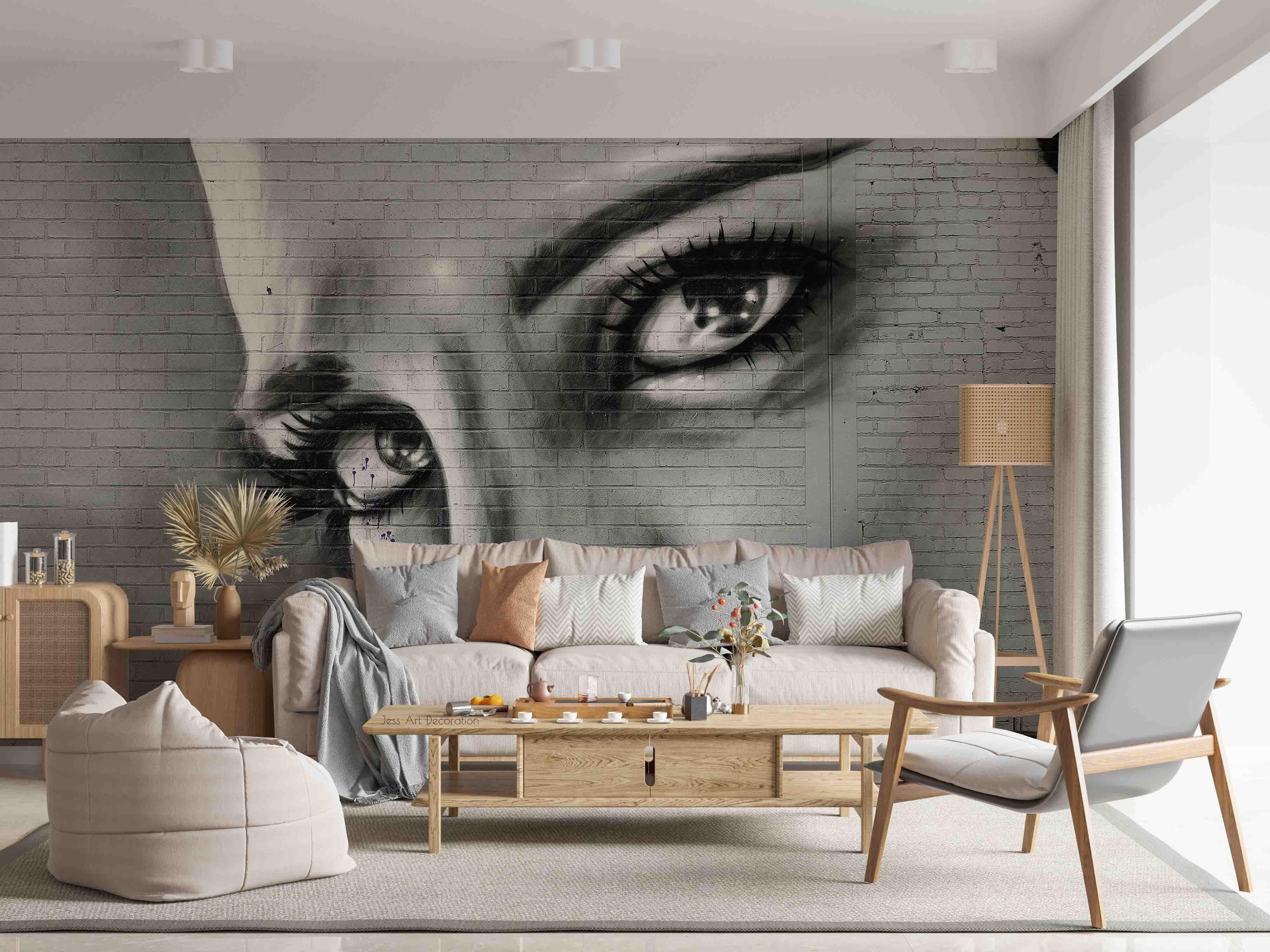 Graffiti Brick Wall Female Face Wallpaper portrait street art wall mural for bedroom or creative studio - view 2