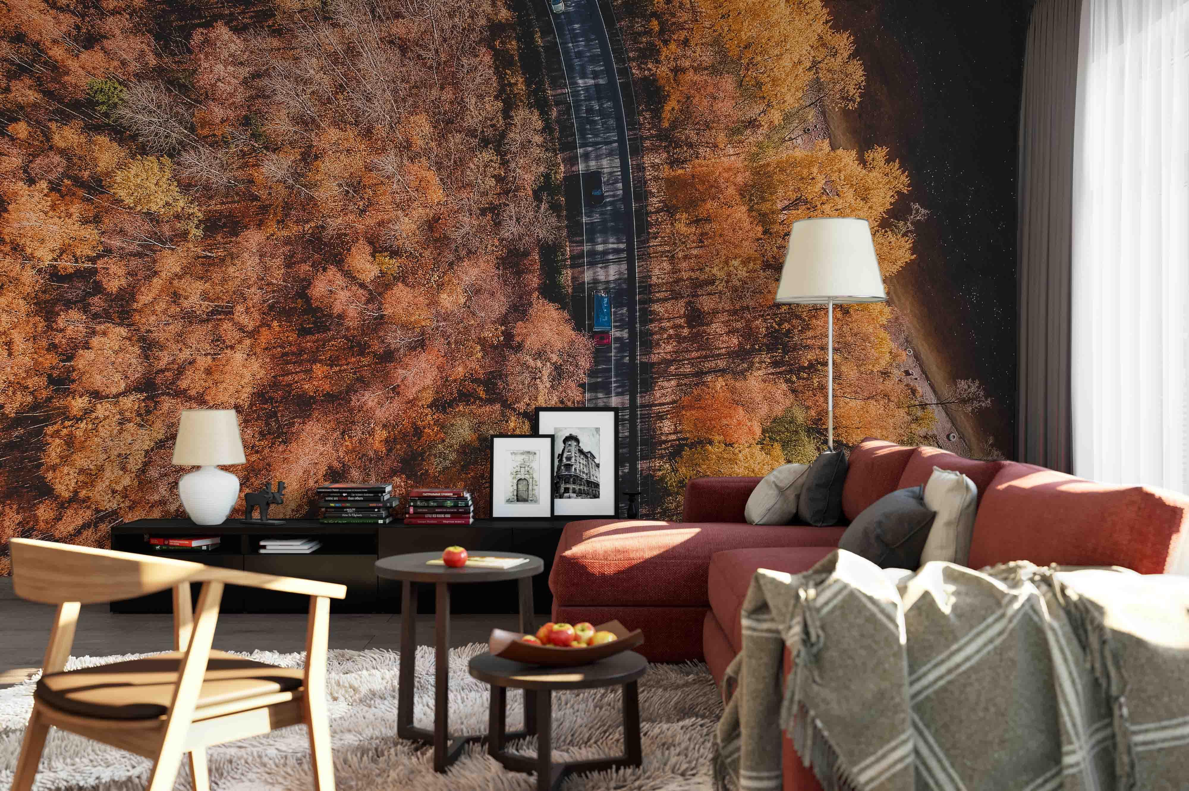 3D autumn forest road wall mural wallpaper 2- Jess Art Decoration