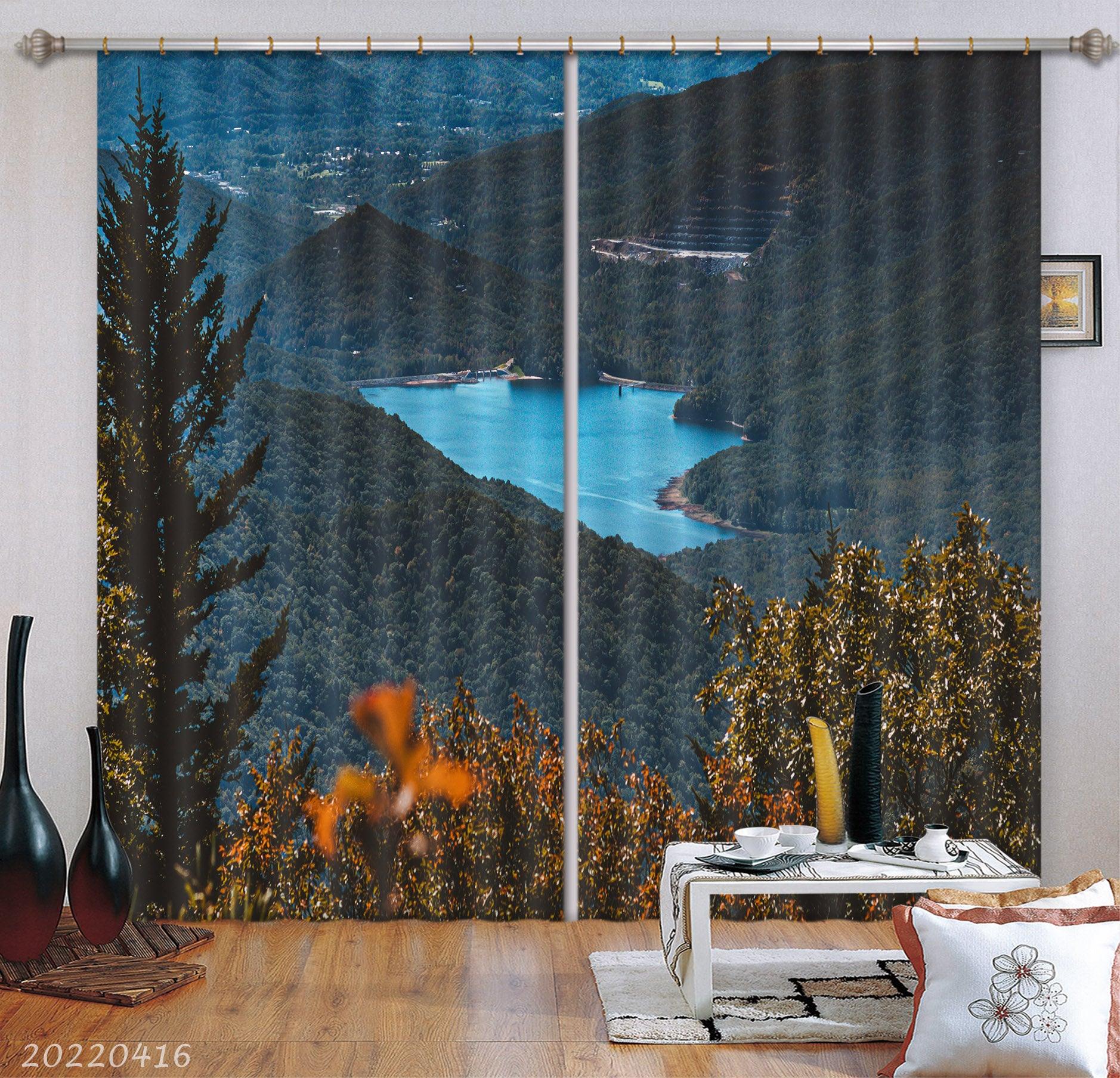 3D Landscape Mountain River Forest Tree Curtains and Drapes GD 4545- Jess Art Decoration