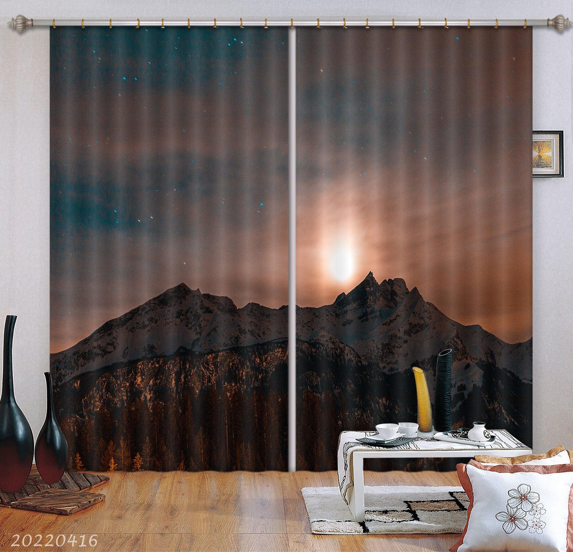 3D Landscape Peak Star Sky Sunset Curtains and Drapes GD 4451- Jess Art Decoration