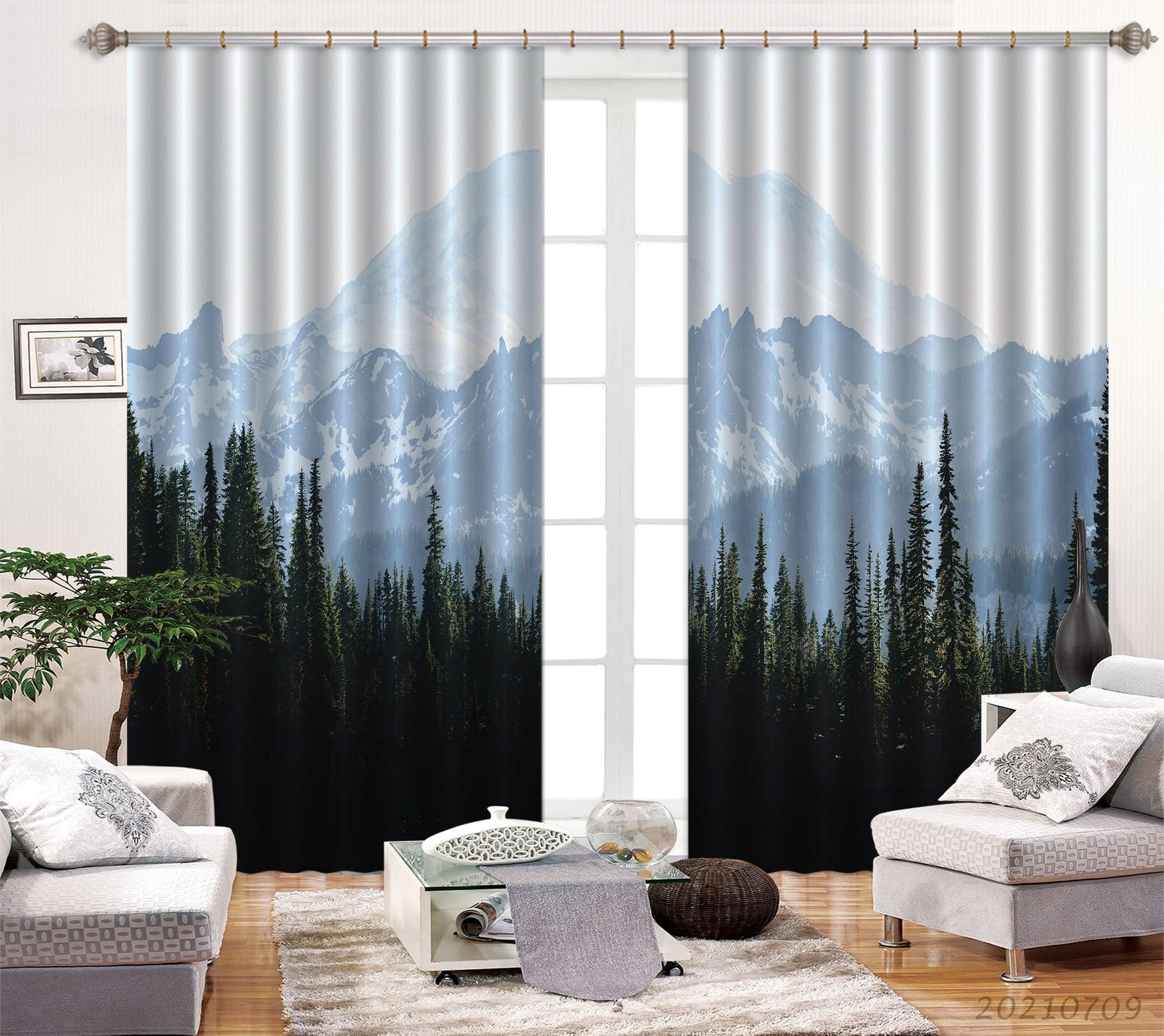 3D Mountain Forest Nature Landscape Curtains and Drapes LQH 52- Jess Art Decoration