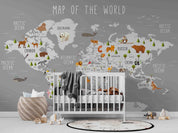 3D Grey World Map Kids Wall Mural Wallpaper LQH 578- Jess Art Decoration