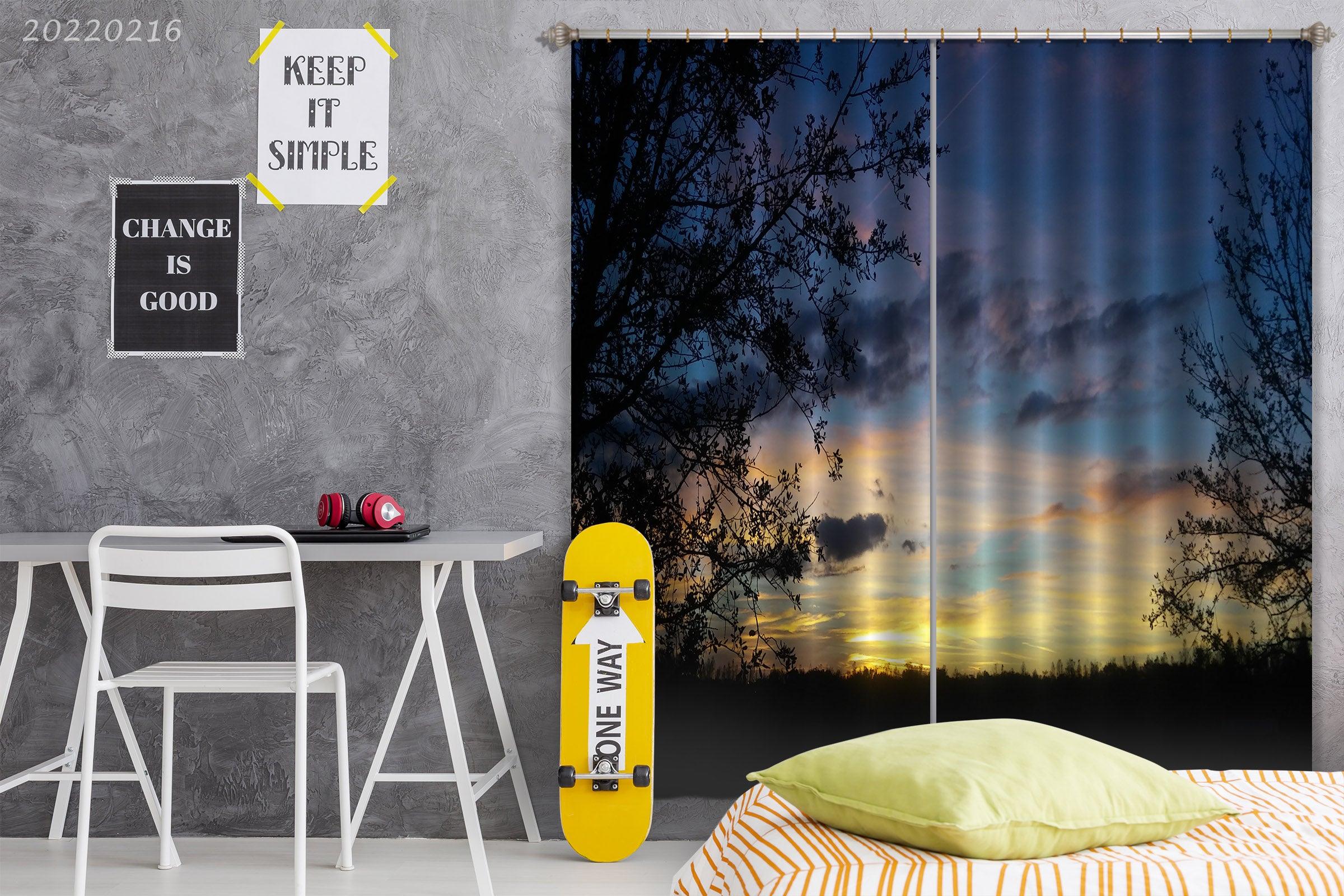 3D Wood Field Golden Sunrise Scenery Curtains and Drapes GD 2138- Jess Art Decoration