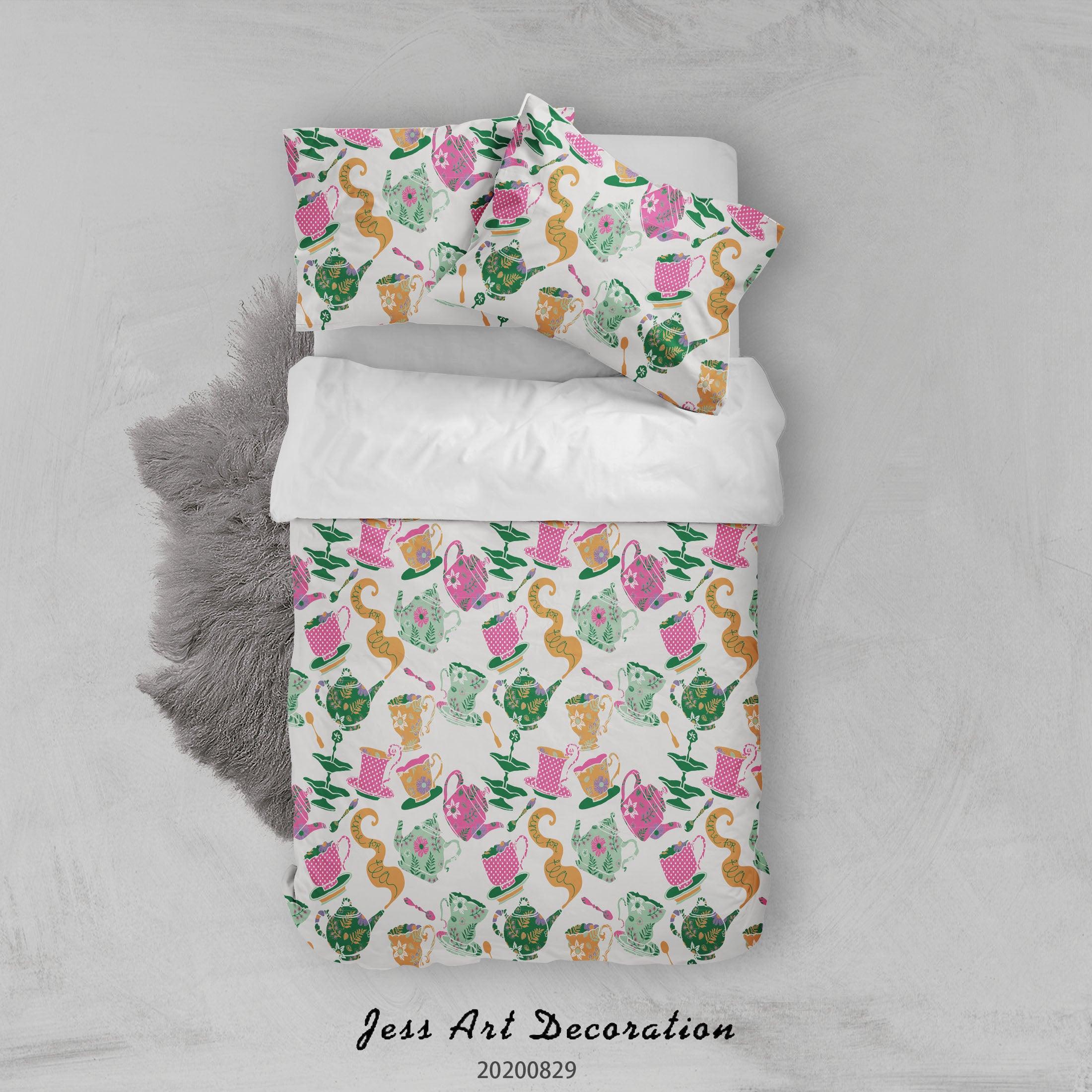 3D Abstract Hand Draw Cartoon Teapot Teacup Pattern Quilt Cover Set Bedding Set Duvet Cover Pillowcases WJ 3559- Jess Art Decoration