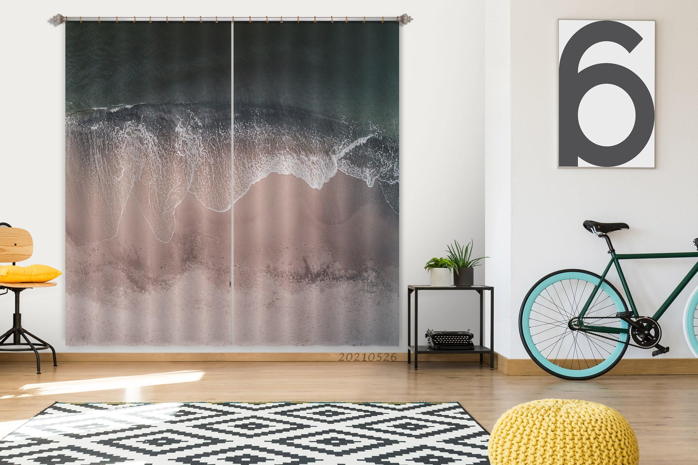 3D Aerial View Beach Wave Scenic Curtains and Drapes GD 458- Jess Art Decoration