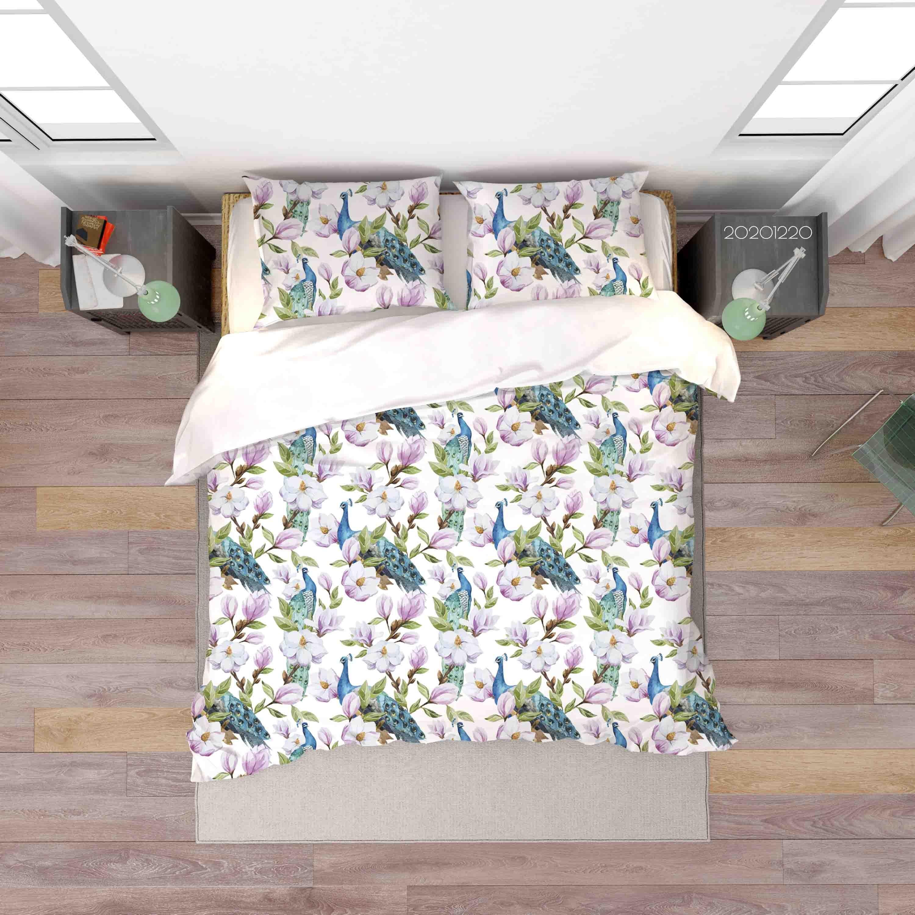 3D Watercolor Animal Peacock Floral Quilt Cover Set Bedding Set Duvet Cover Pillowcases 65- Jess Art Decoration