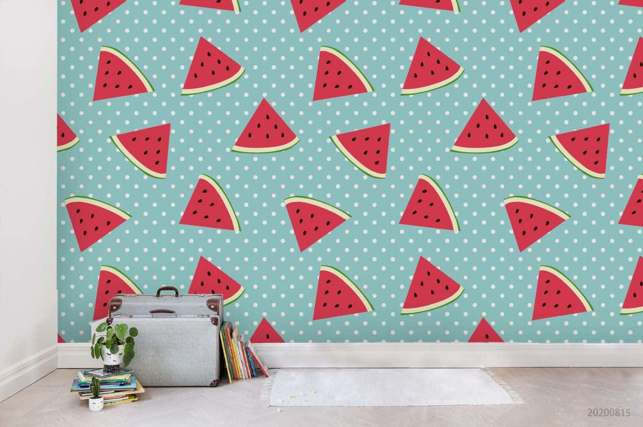 3D Cartoon Watermelon Fruity Blue Wall Mural Wallpaper LXL 1032- Jess Art Decoration