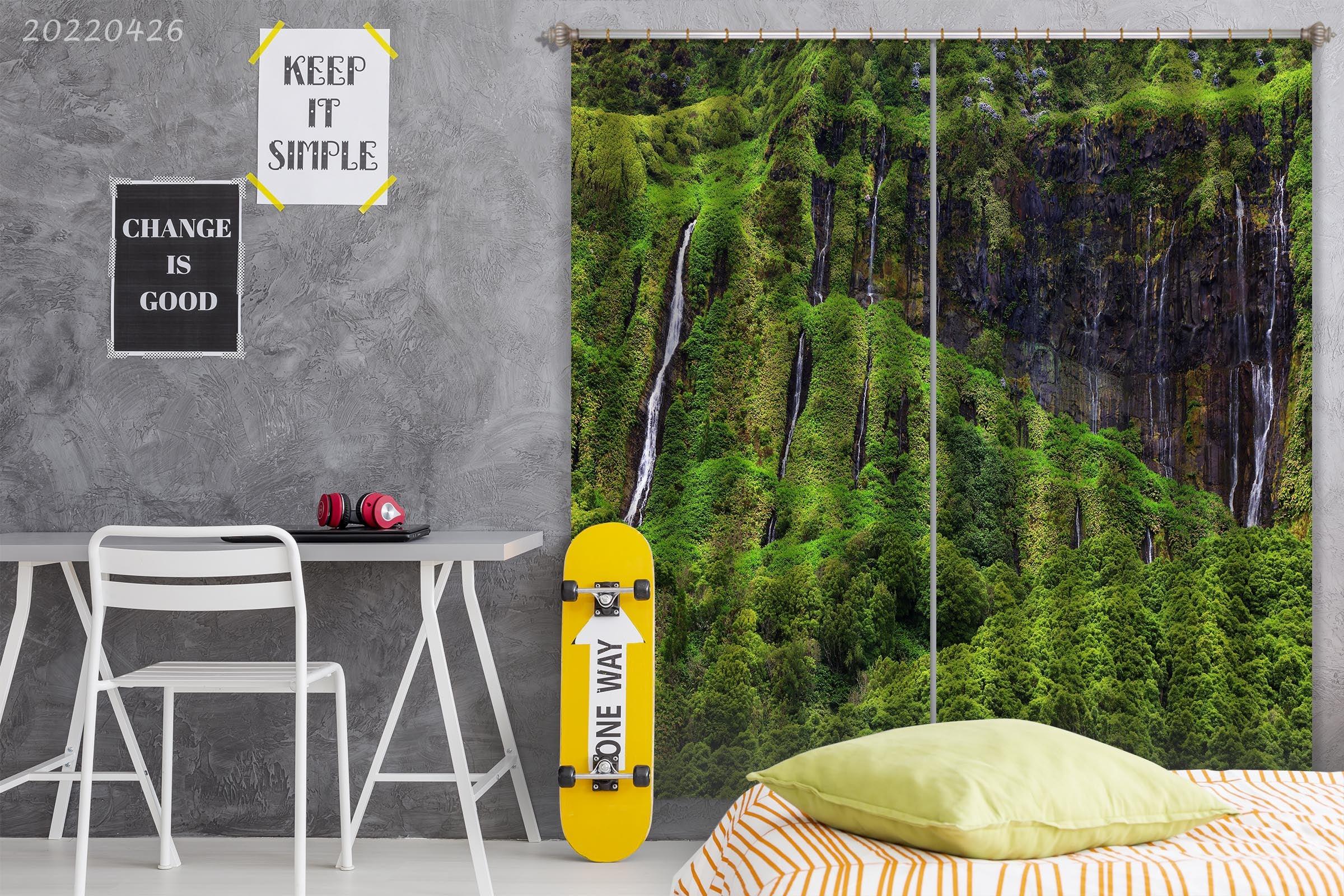 3D Landscape Mountain Forest Waterfall Green Tree Curtains and Drapes GD 4896- Jess Art Decoration