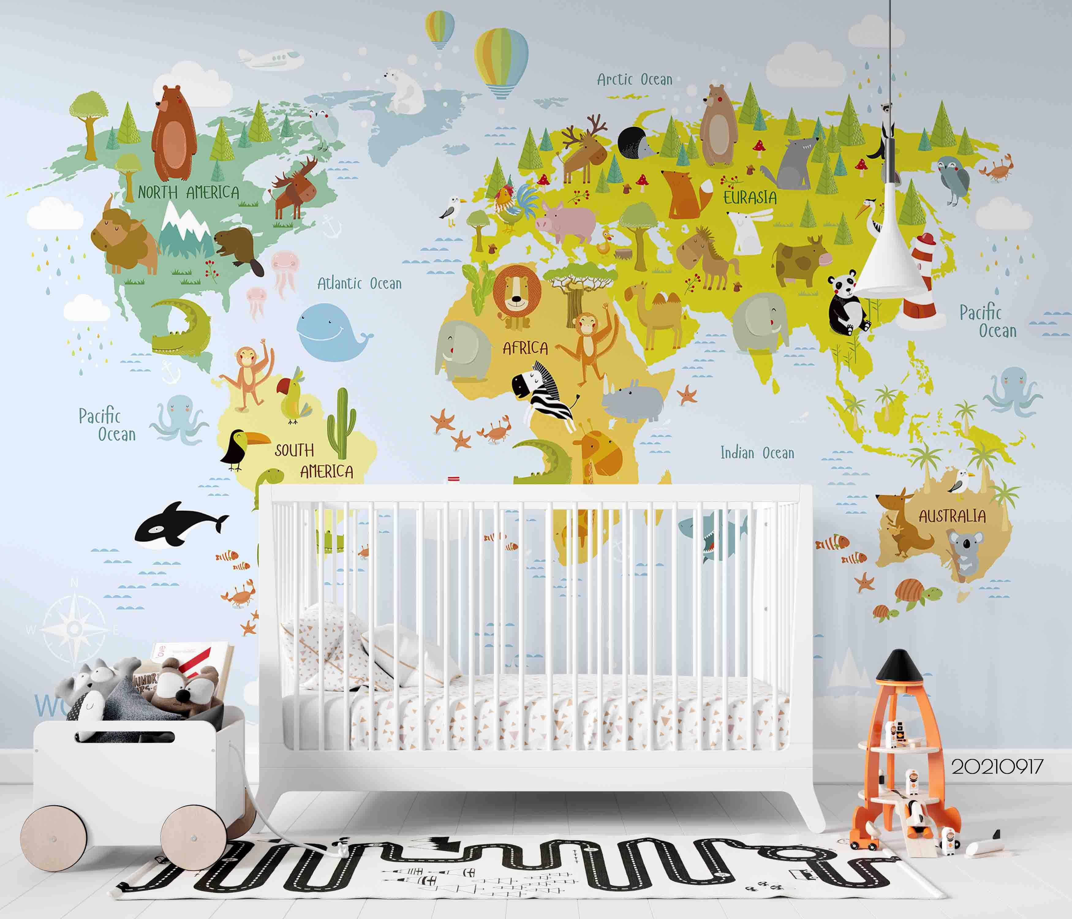 3D World Map Kids Wall Mural Wallpaper LQH 231- Jess Art Decoration