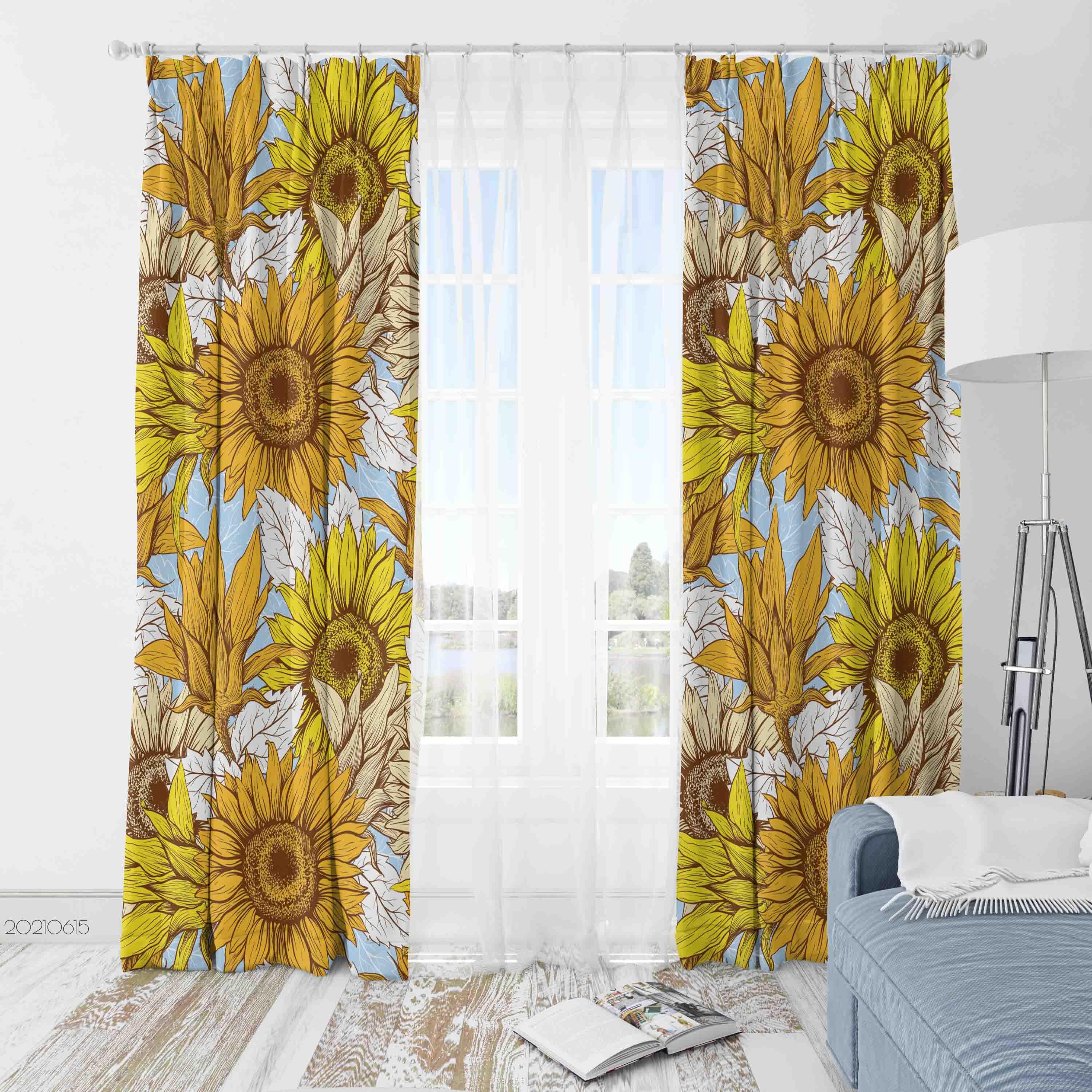 3D Watercolor Floral Sunflower Yellow Curtains and Drapes LLL 436- Jess Art Decoration