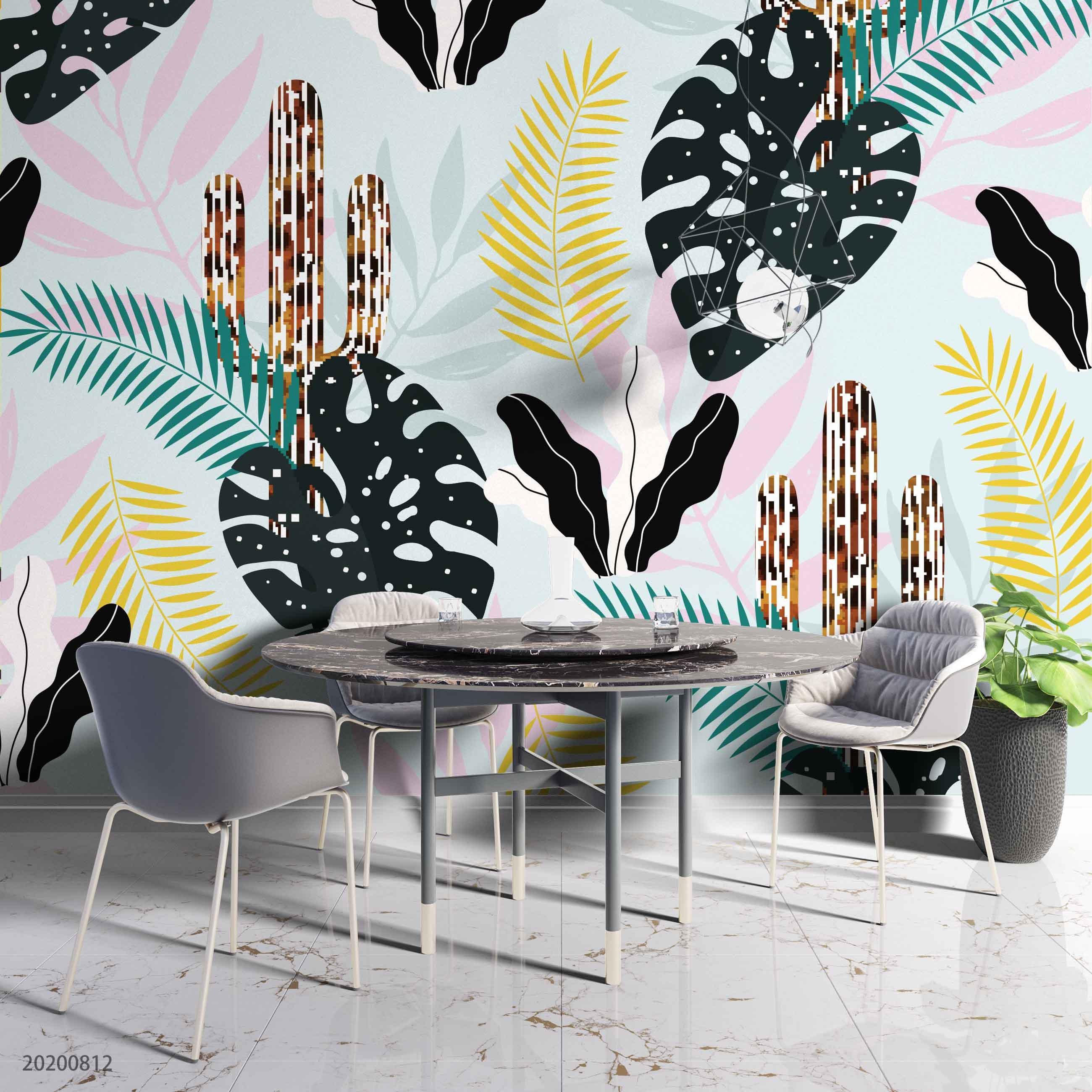 3D Hand Sketching Colorful Giant Leaves Wall Mural Wallpaper LXL 1108- Jess Art Decoration