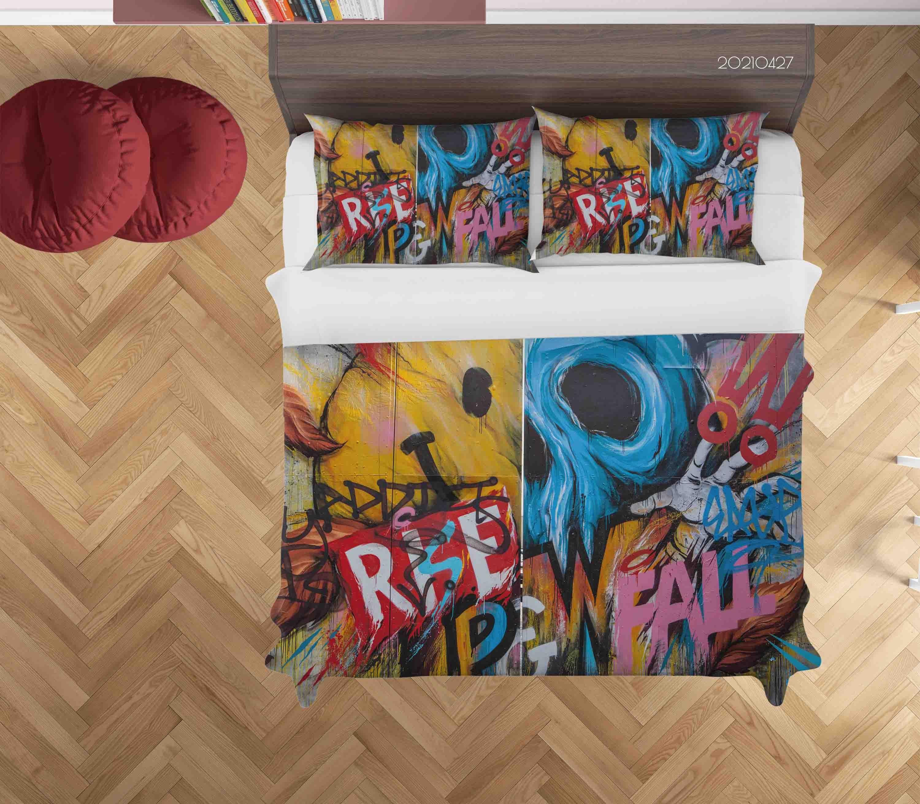 3D Abstract Colored Street Graffiti Quilt Cover Set Bedding Set Duvet Cover Pillowcases 73- Jess Art Decoration
