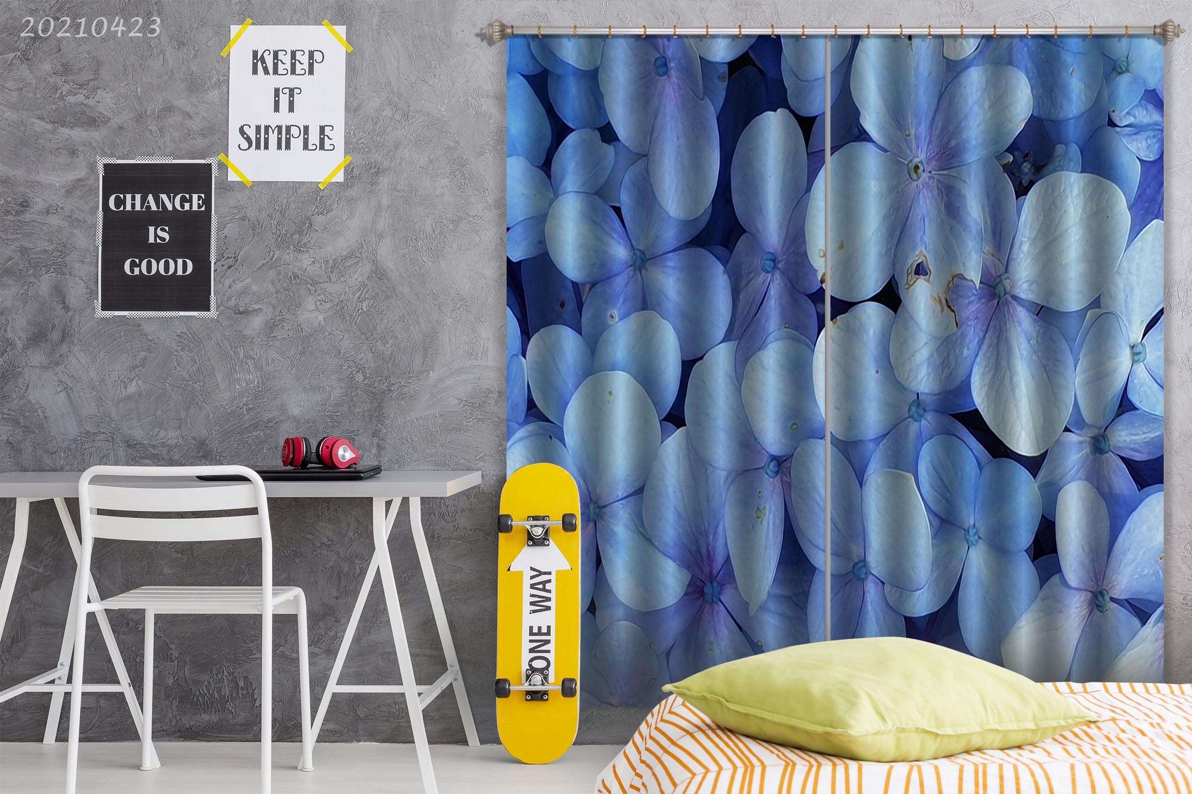 3D Abstract Blue Flower Pattern Curtains and Drapes GD 1320- Jess Art Decoration