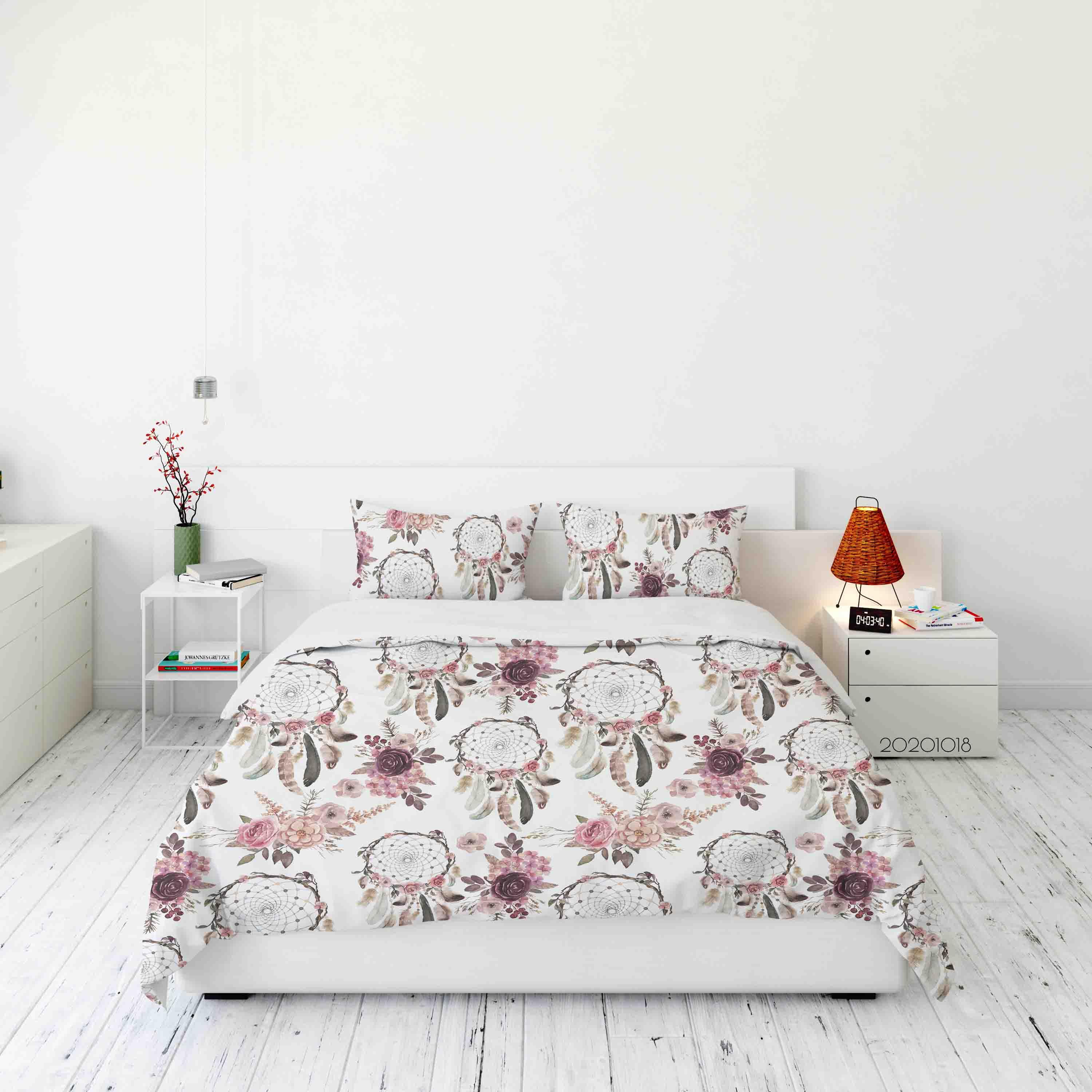 3D Watercolor Dream Catcher Flowers Quilt Cover Set Bedding Set Duvet Cover Pillowcases WJ 9756- Jess Art Decoration