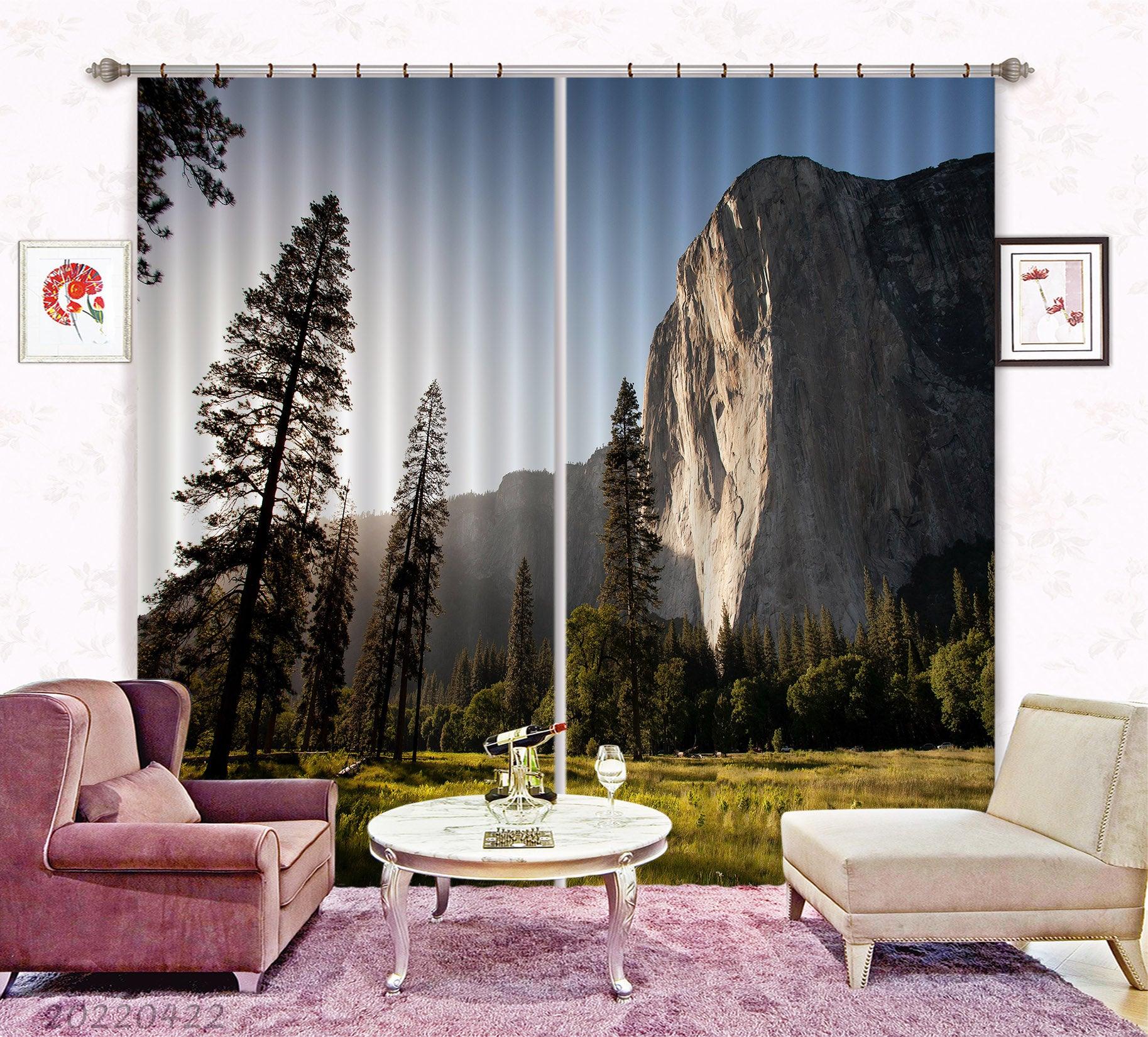 3D Landscape Mountain Cliff Forest Green Meadow Curtains and Drapes GD 4320- Jess Art Decoration