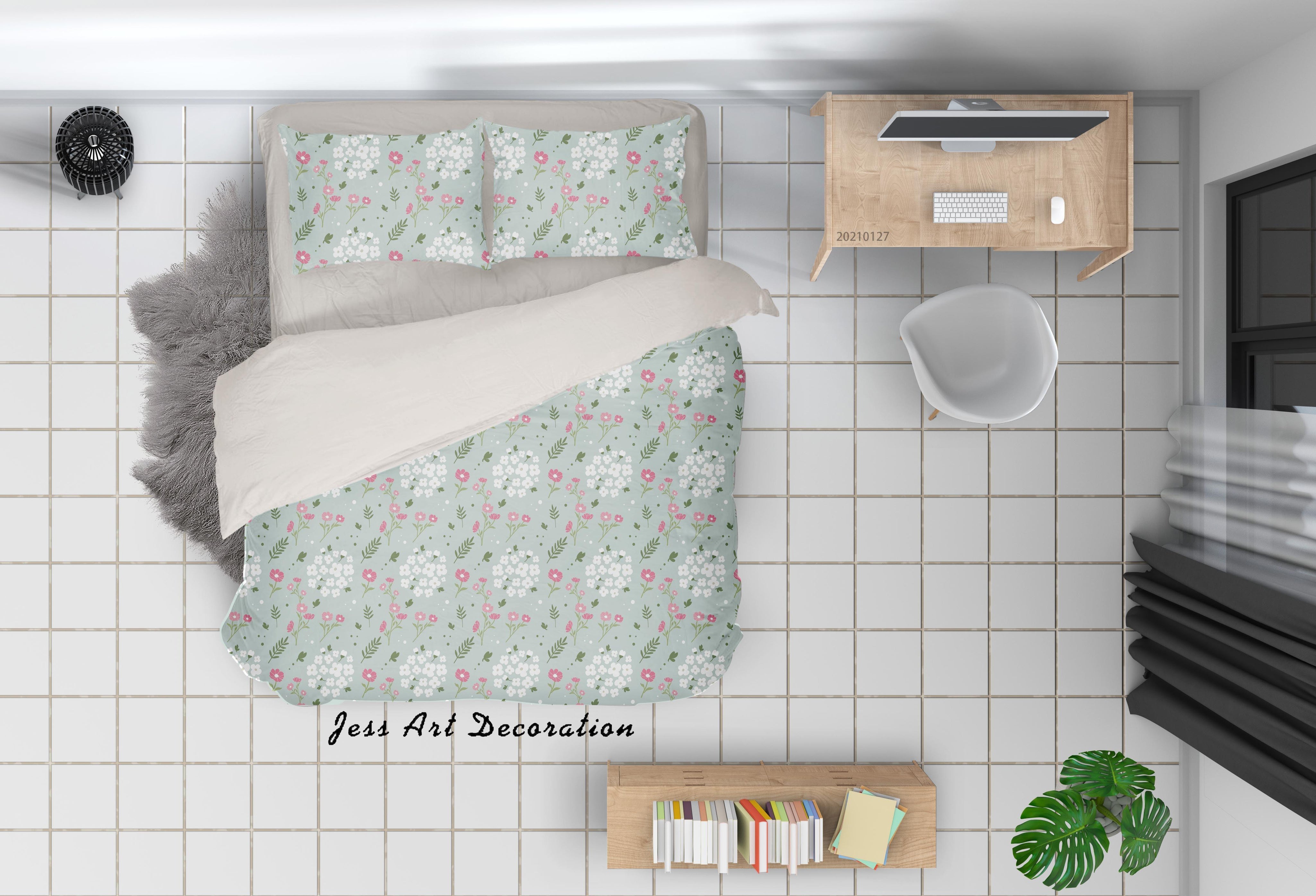 3D Hand Drawn Green Floral Quilt Cover Set Bedding Set Duvet Cover Pillowcases 184- Jess Art Decoration