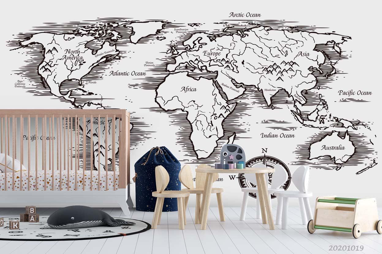 3D Hand Drawn World Map Wall Mural Wallpaper WJ 9462- Jess Art Decoration