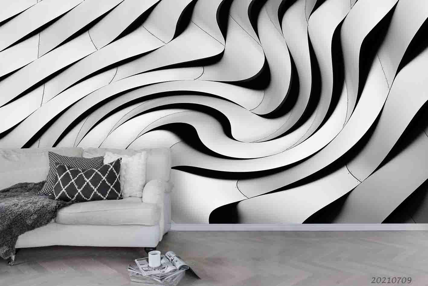 3D White Ripple Stereo Wall Mural Wallpaper SWW4252- Jess Art Decoration