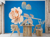 3D Rose Floral Blue Background Wall Mural Wallpaper LQH 39- Jess Art Decoration