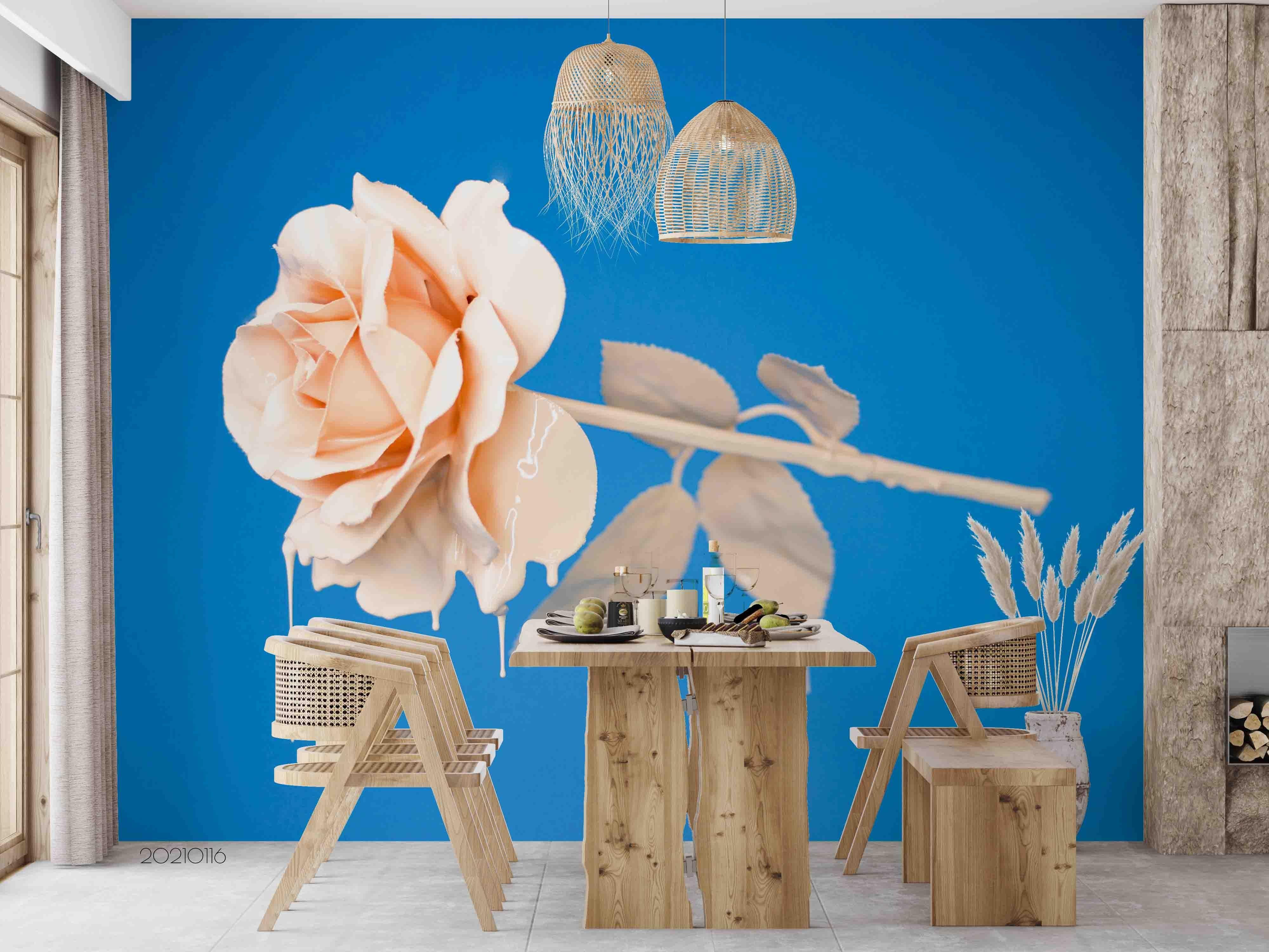 3D Rose Floral Blue Background Wall Mural Wallpaper LQH 39- Jess Art Decoration