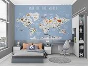 3D World Map Animal Wall Mural Wallpaper GD 2567- Jess Art Decoration