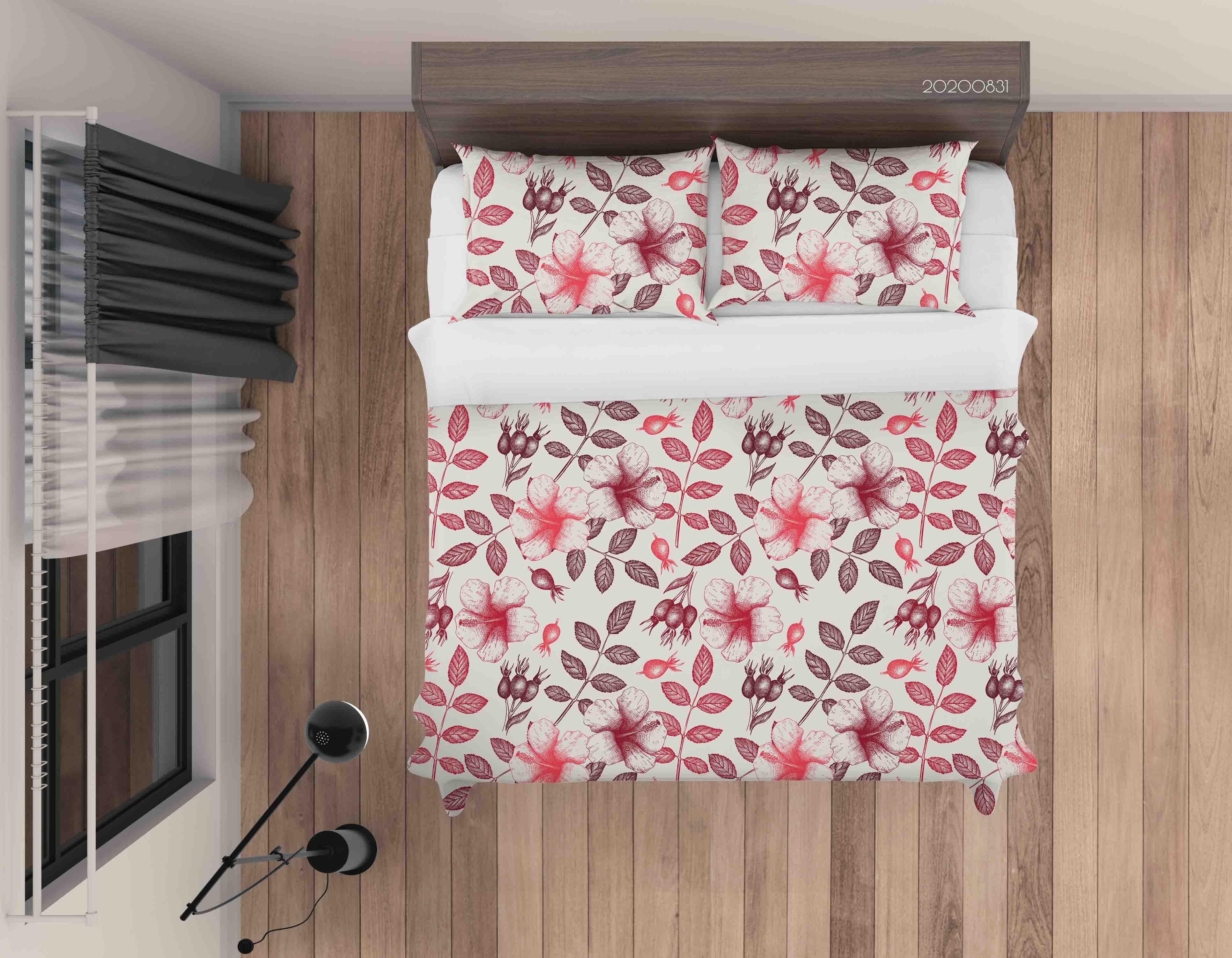 3D Vintage Herbal Tea Hibiscus Rose Quilt Cover Set Bedding Set Duvet Cover Pillowcases WJ 3491- Jess Art Decoration