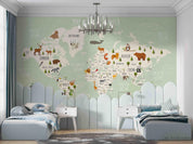 3D Cartoon Animal World Map Wall Mural Wallpaper sww 18- Jess Art Decoration