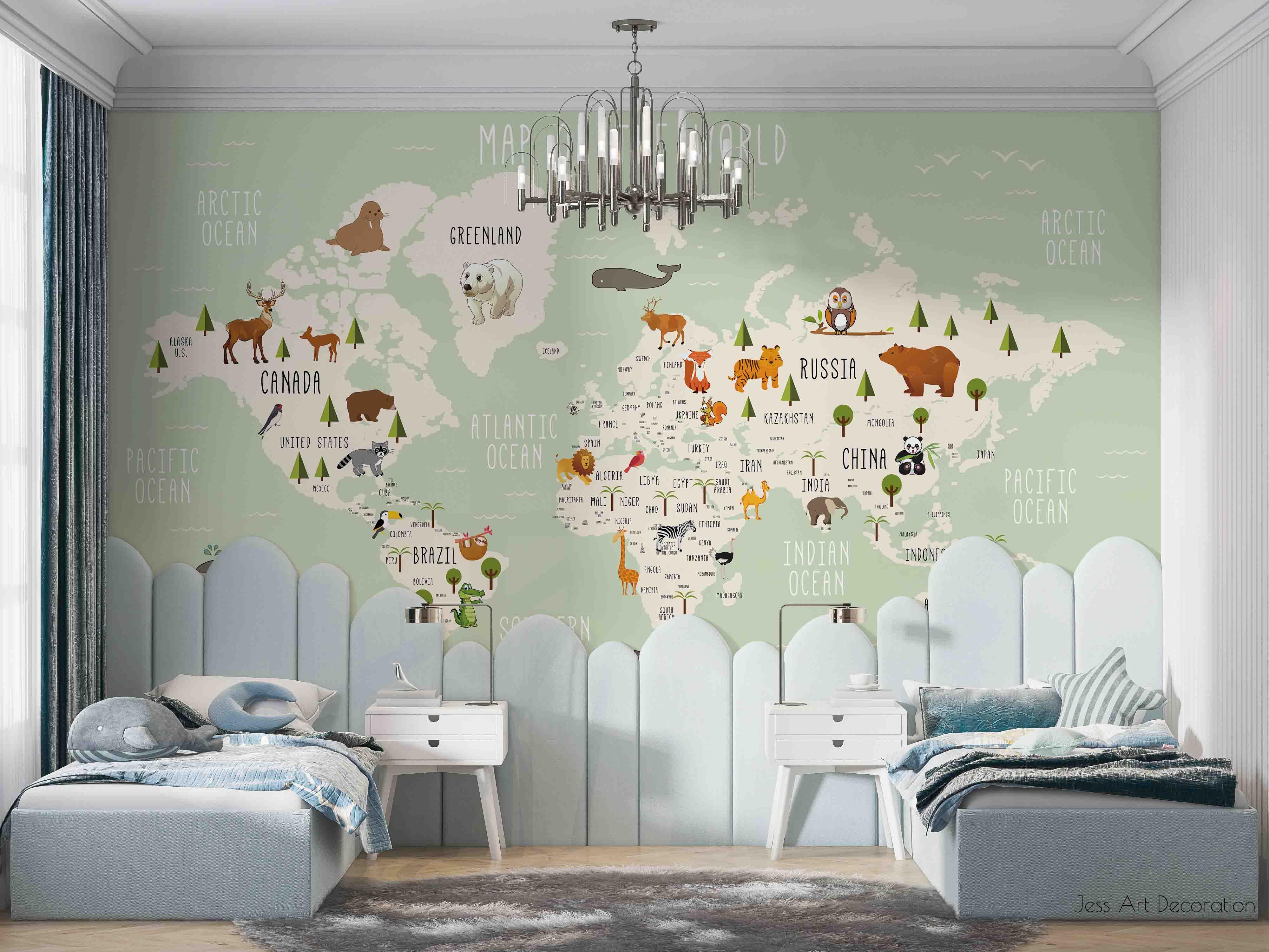 3D Cartoon Animal World Map Wall Mural Wallpaper sww 18- Jess Art Decoration