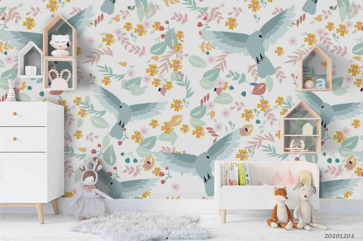 3D Hand Drawn Cartoon Floral Leaves Plant Pigeon Wall Mural Wallpaper LXL- Jess Art Decoration