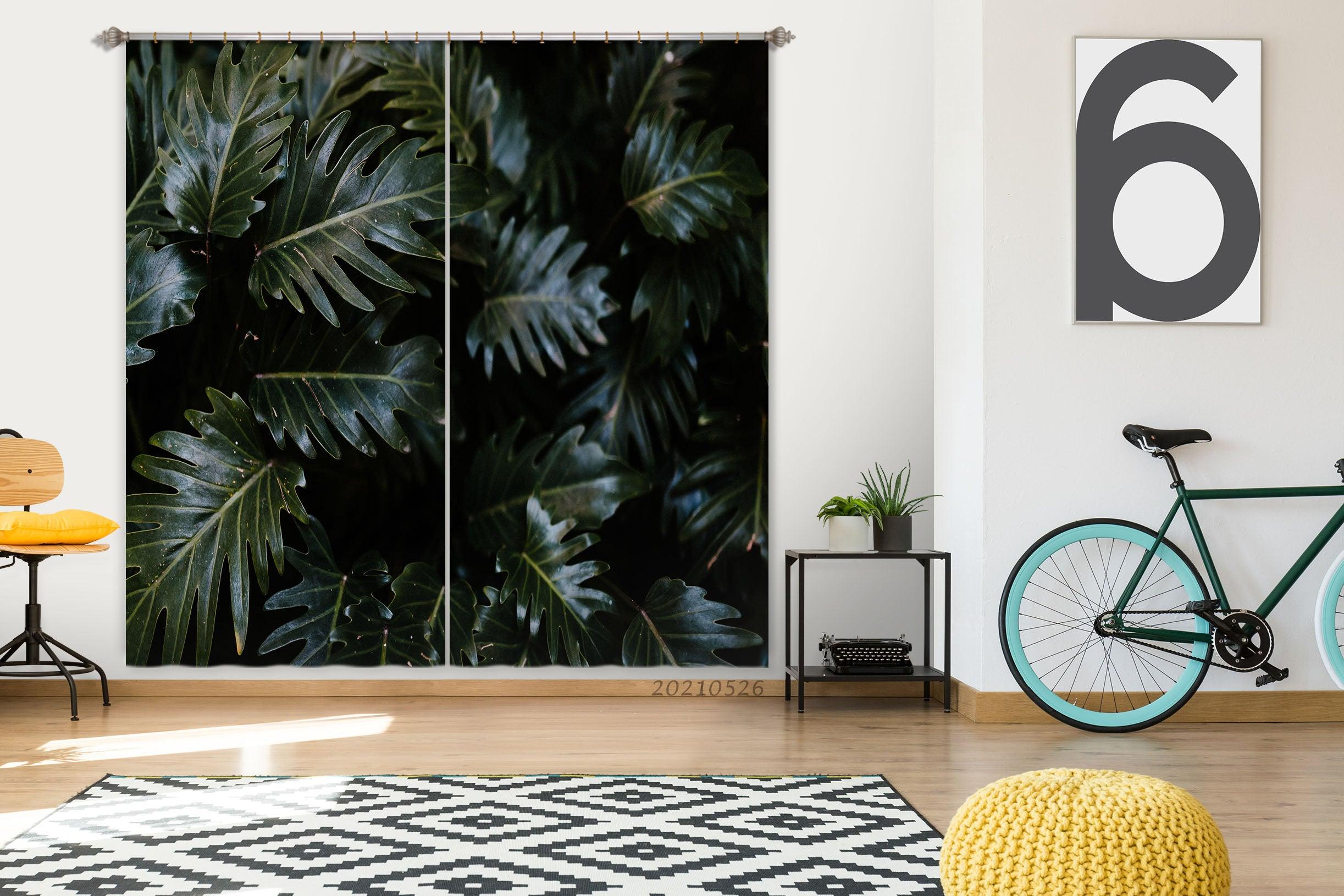 3D Vintage Dark Green Leaf Curtains and Drapes GD 478- Jess Art Decoration